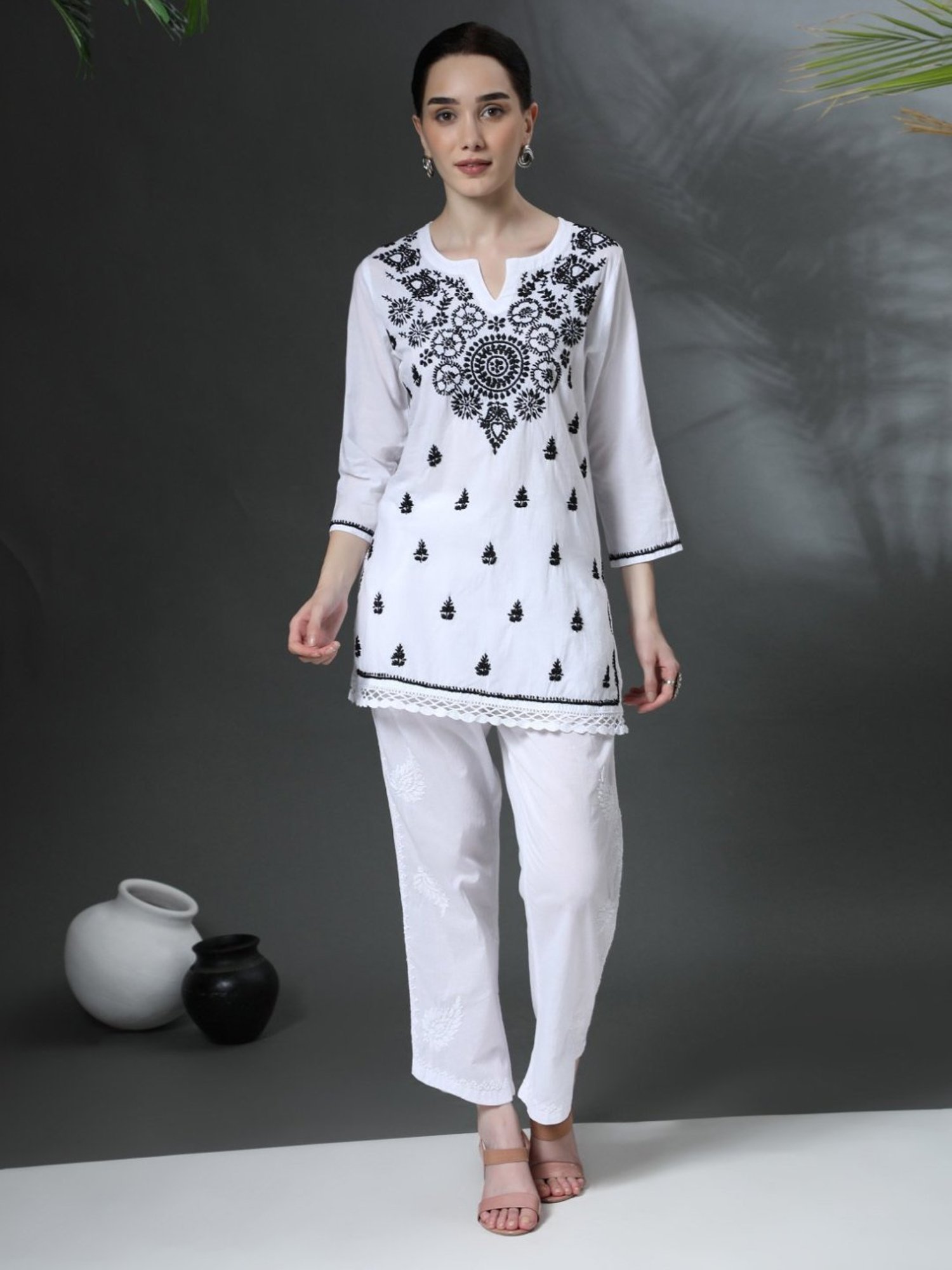 House Of Kari HOK Chikankari White Cotton Pant Trouser