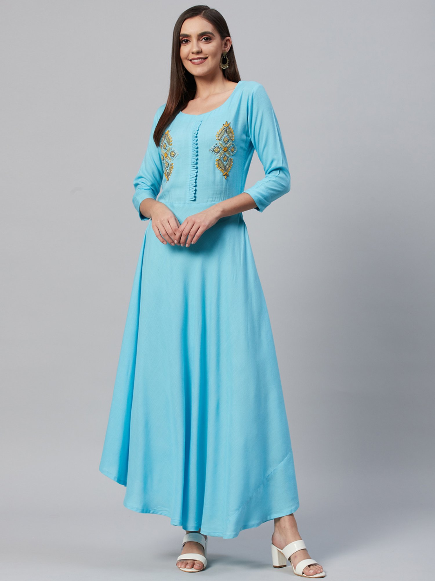 HIGHLIGHT FASHION EXPORT Sky Blue Embellished Maxi Dress