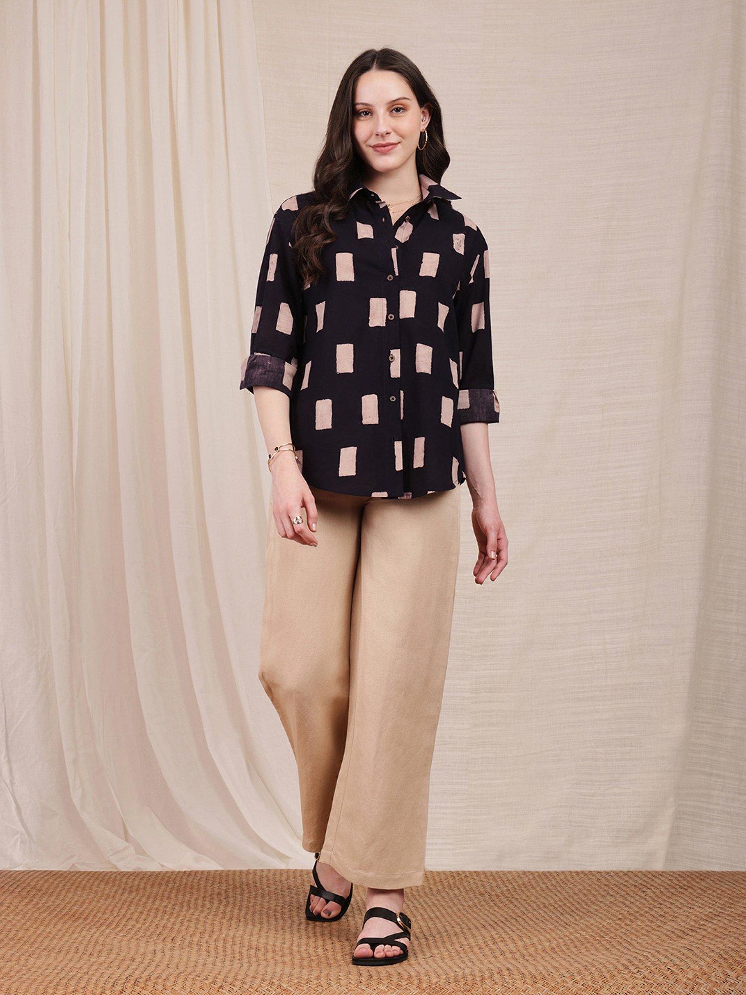 Pink Fort Black Cotton Printed Shirt