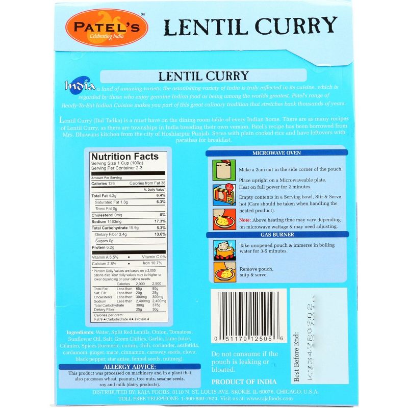 Patel's Dal Tadka Lentil Curry - 9.5oz