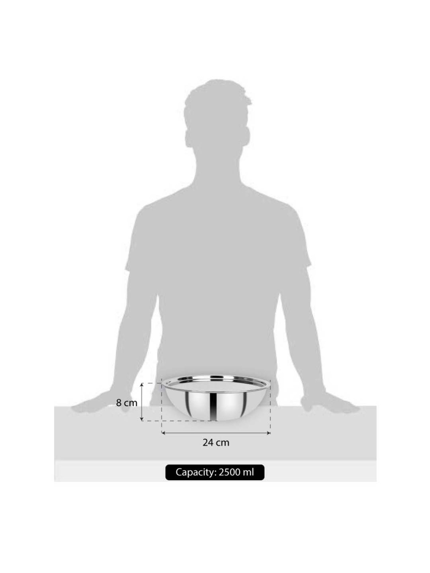 Bergner Hi-Tech Prism Silver Stainless Steel 24 cm Diameter Tasra With Lid (2.5 L) - Set of 1