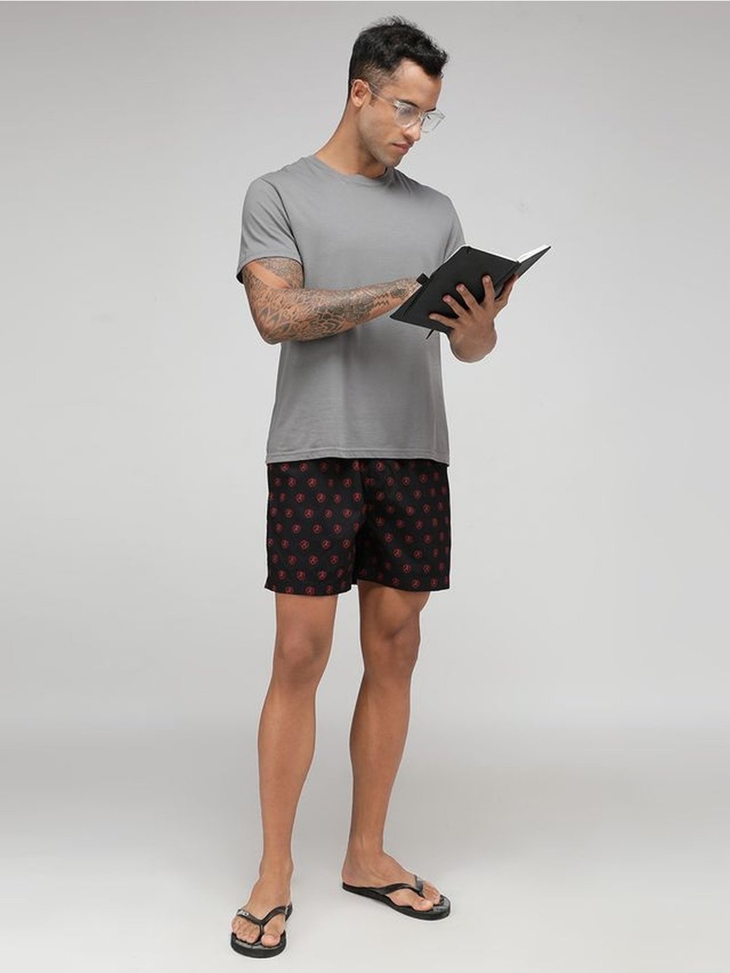 Zoiro Black Cotton Regular Fit Printed Boxers