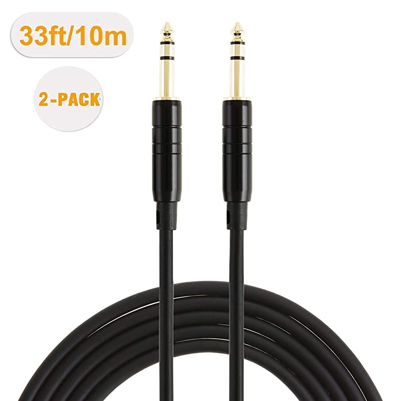 14 TRS Cable 2Pack 33FT 14 Inch to 14 Inch 635mm Balanced Stereo Audio Cable for Studio MonitorsMixerYamaha SpeakerReceiverBlack