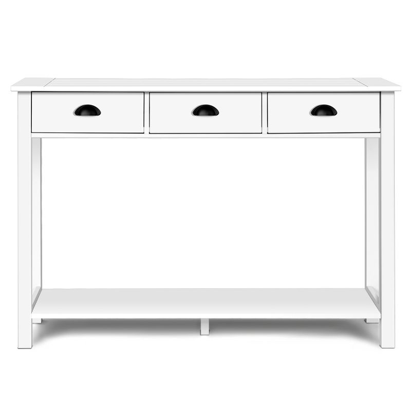 Costway 47'' Console Table Hall Table Side Desk Accent Table Drawers Shelf Entryway White