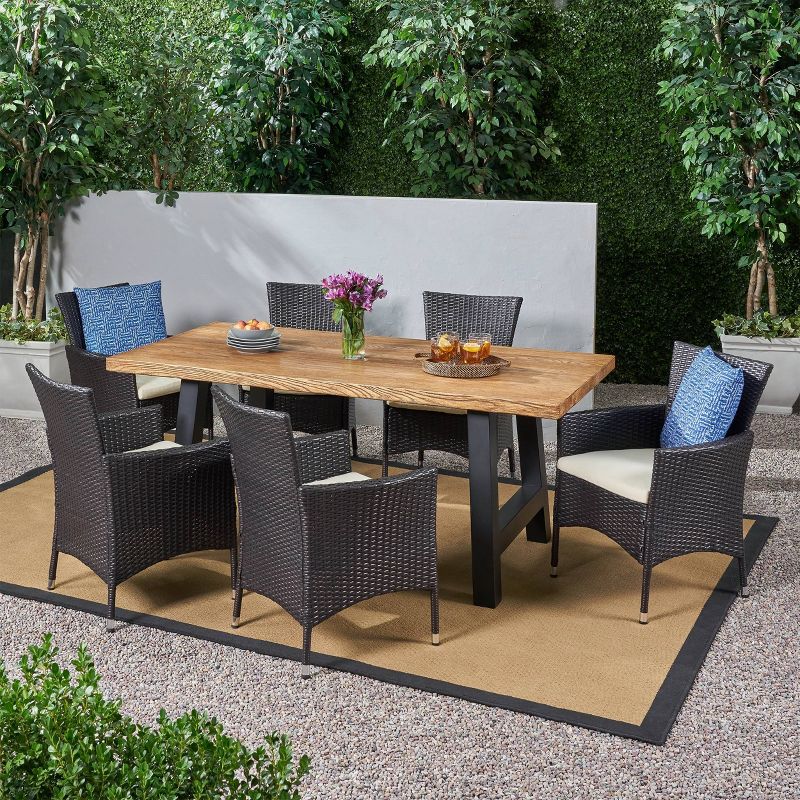 Sina 7pc Wicker & Lightweight Concrete Dining Set - Natural/Brown/Beige - Christopher Knight Home