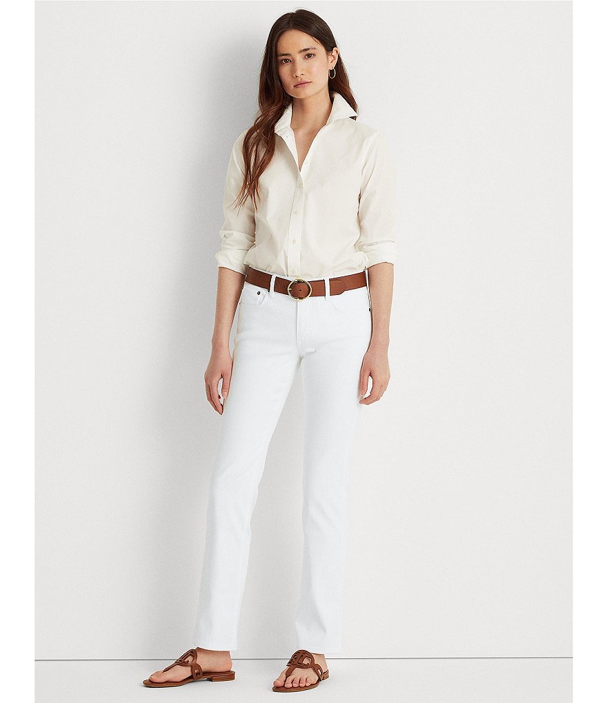 Lauren Ralph Lauren Petite Size Mid-Rise Straight Leg Roll Cuff Jeans