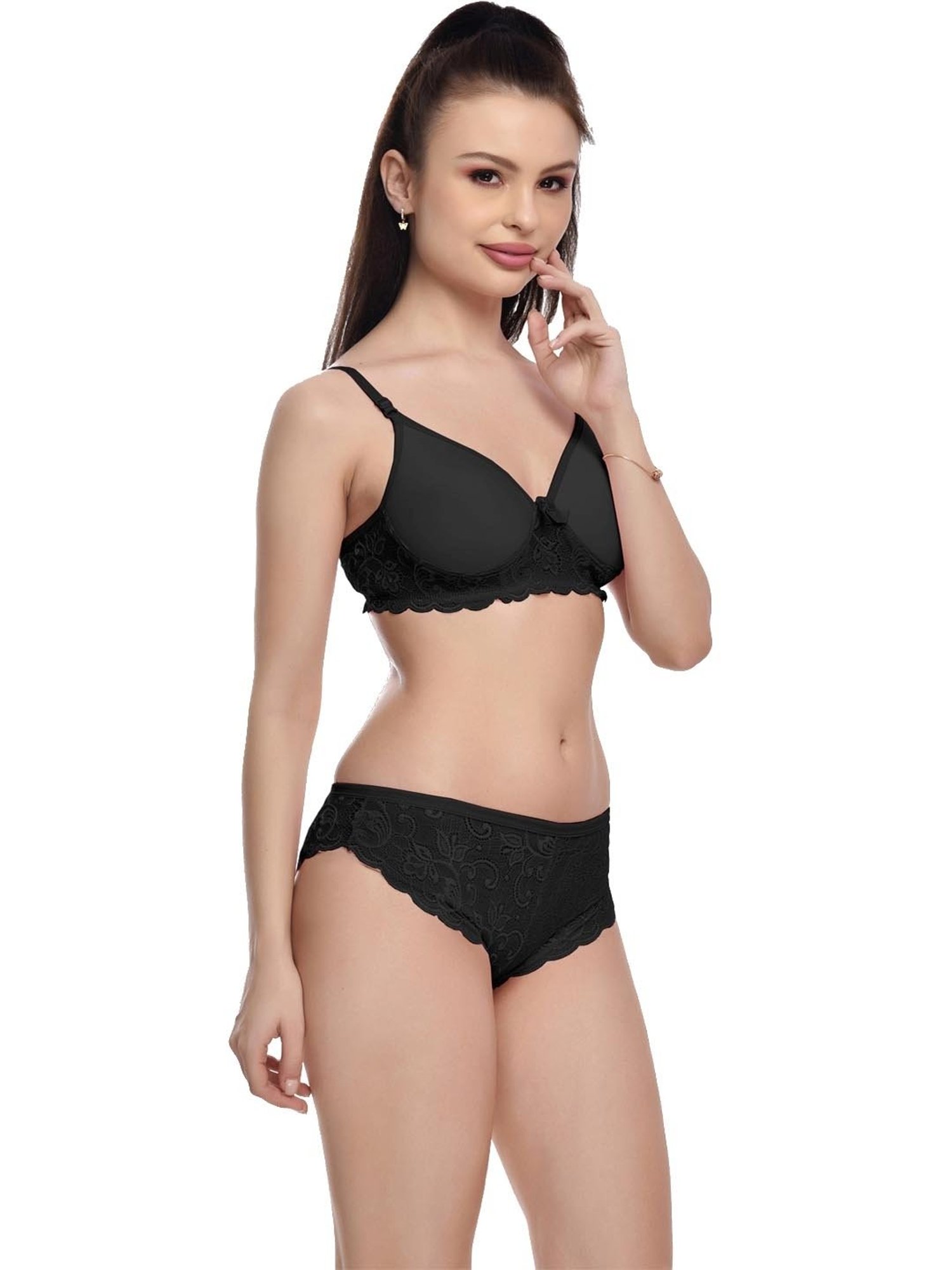 mod & shy Pink Self Pattern Lingerie Set