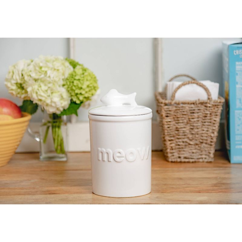 Park Life Designs Felix Treat Jar Dog and Cat Bowl - White