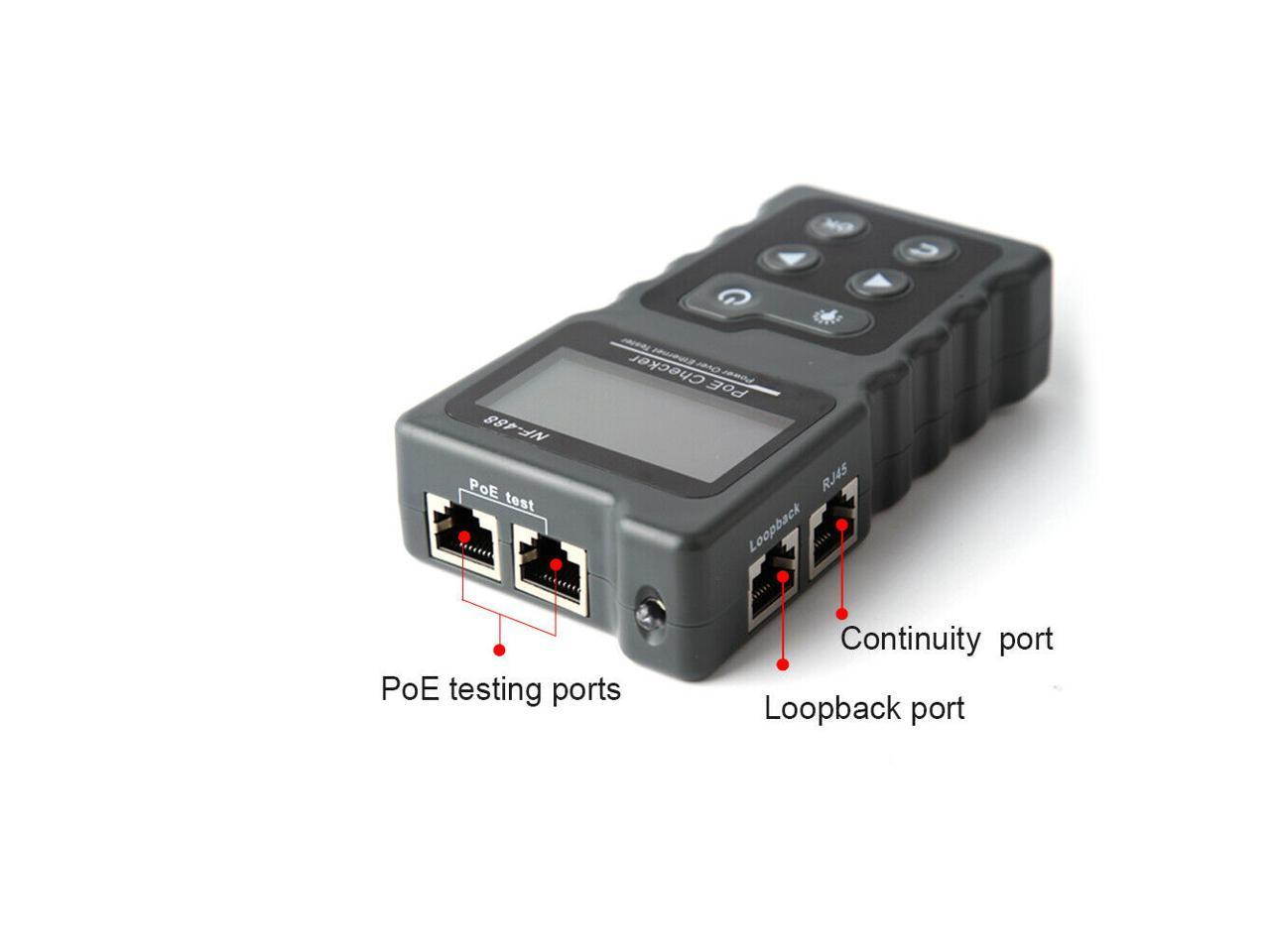 Noyafa NF-488 Inline PoE Voltage and Current Tester with Cable Tester Test midspan or endspan Test of real-time power,  current, voltage consumed by PD devices in PoE power  supply systems.