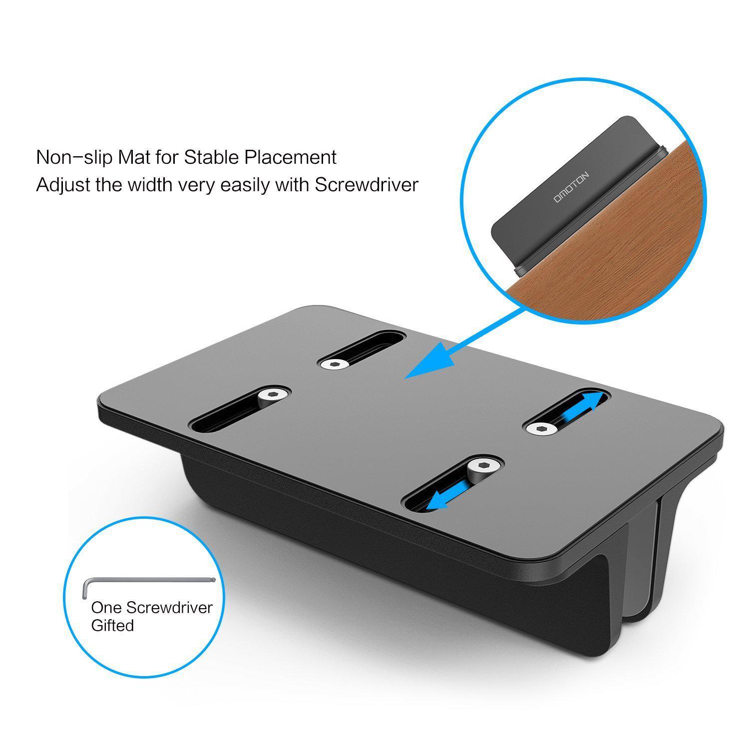 Vertical Laptop Stand [Adjustable Size], OMOTON Desktop Aluminum MacBook Stand with Adjustable Dock Size, Fits All MacBook, Surface, Chromebook and Gaming Laptops (Up to 17.3 inch), Black