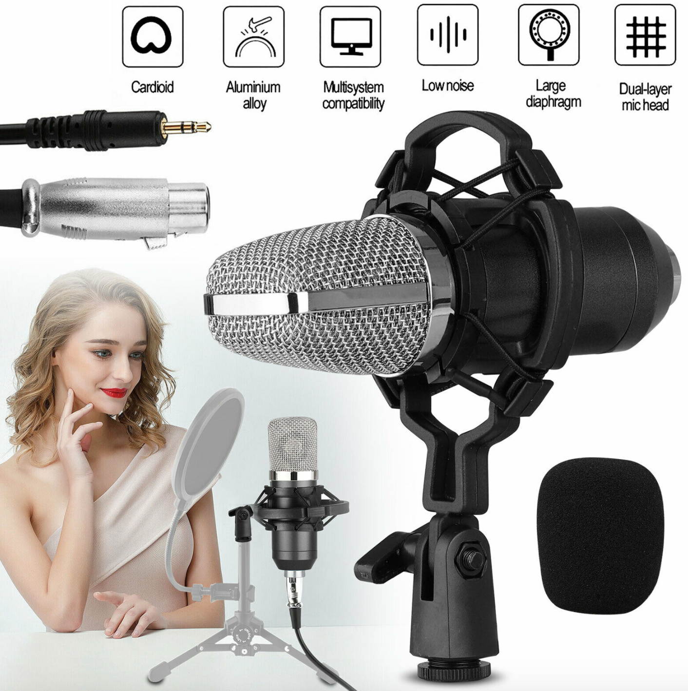 Condenser Microphone Kit Studio Pro Audio Recording Mic W/ Arm Stand Shock Mount