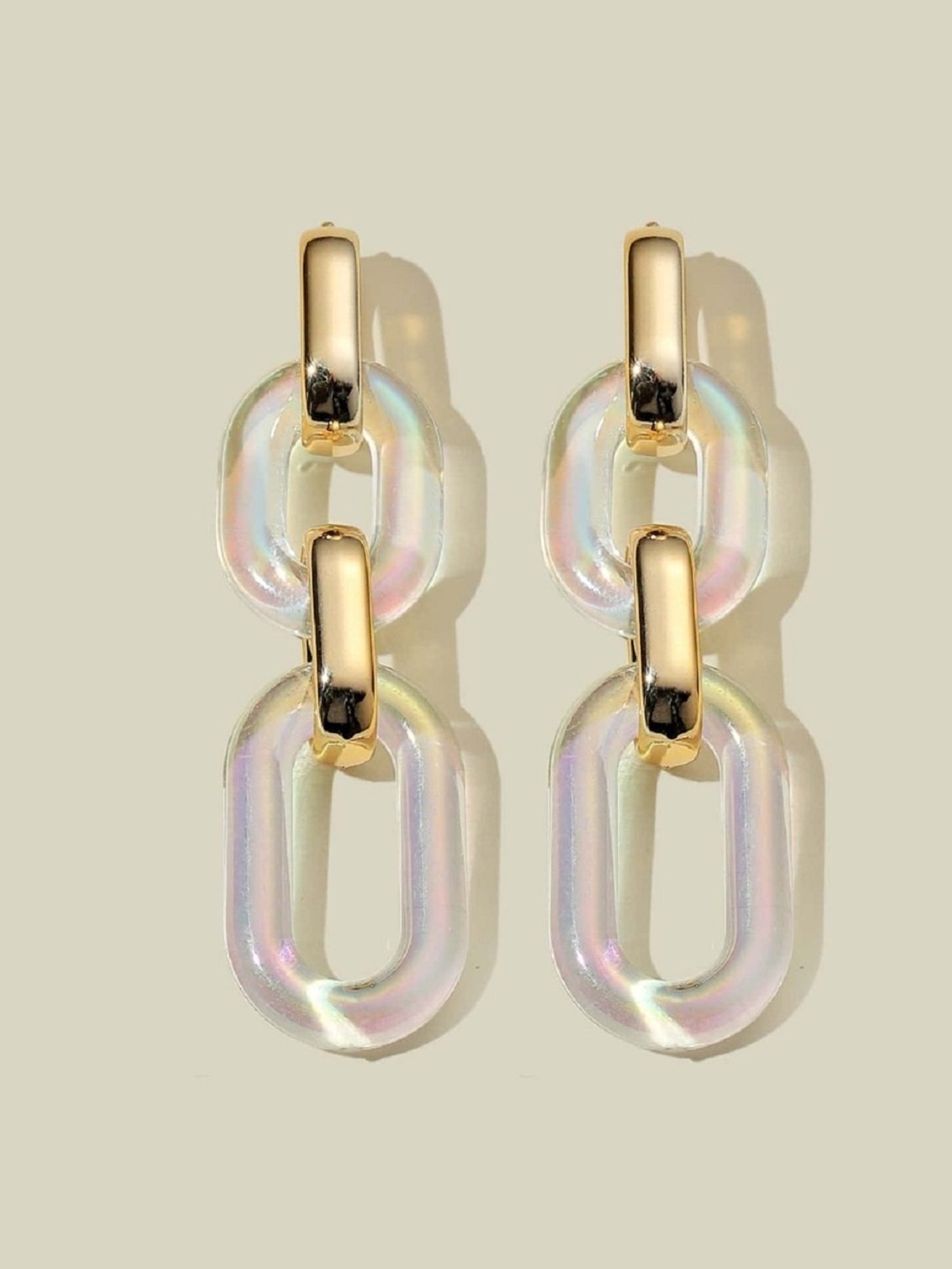 OOMPH Golden & White Rainbow Hue Link Chain Fashion Drop Earring for Women