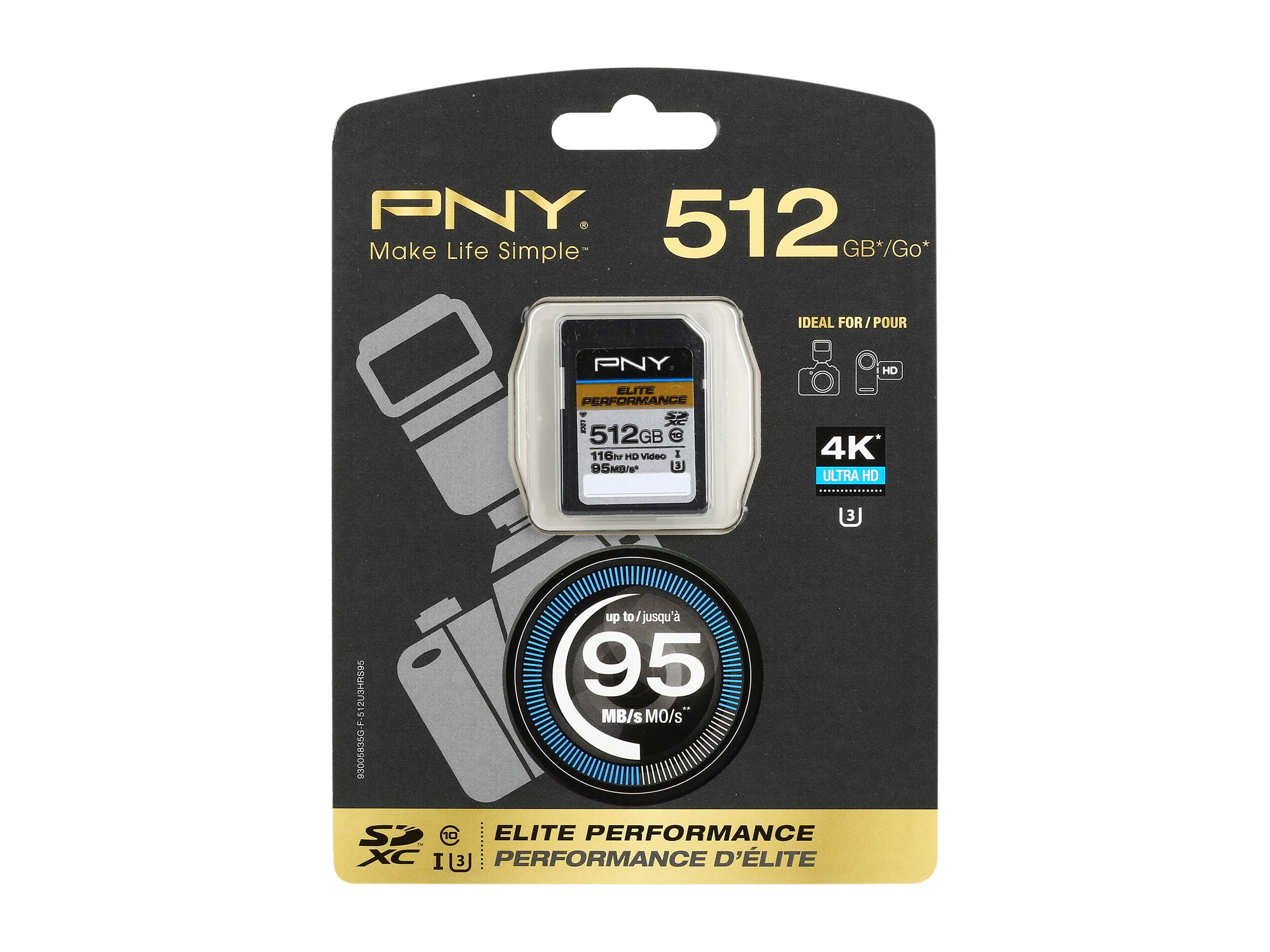 PNY 512GB Elite Performance SDXC UHS-I/U3 Class 10 Memory Card, Speed Up to 95MB/s (P-SDX512U3H-GE)