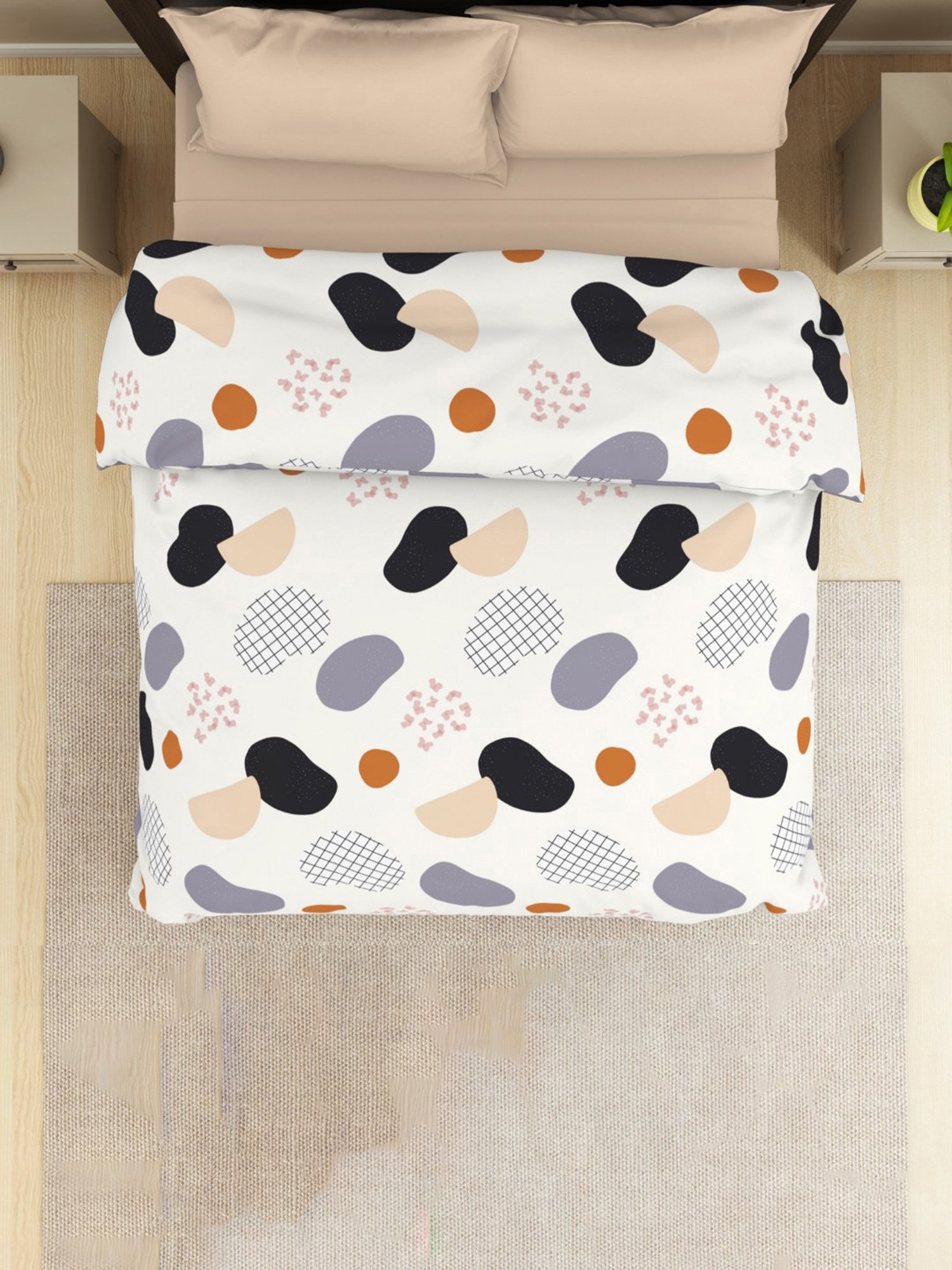 Welspun Geometric White 144 TC Microfiber Double Dohar