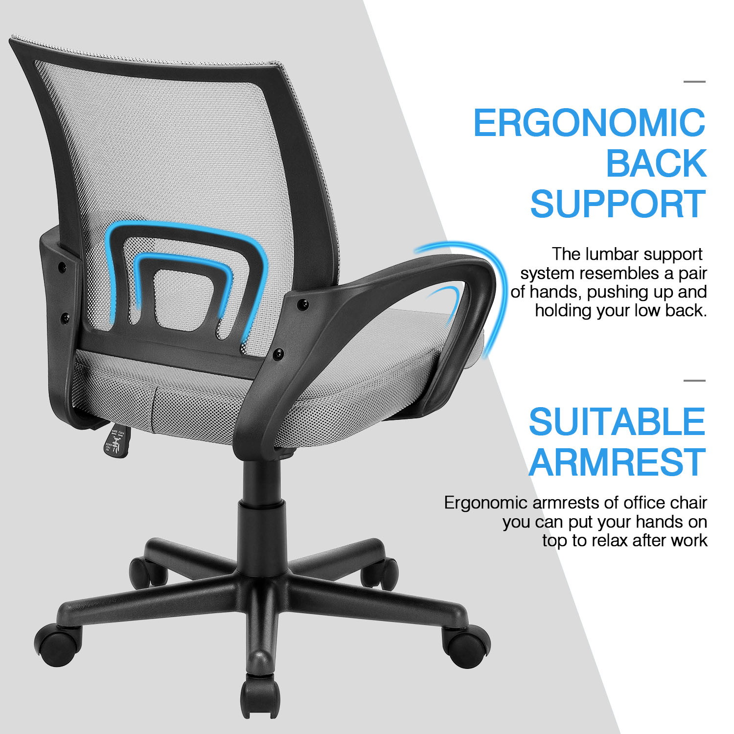 Vitesse Office Chair Mesh Desk Chair Ergonomic Computer Chair with Lumbar Support Modern Executive Adjustable Chair Rolling Swivel Chairs for Women Men,Grey