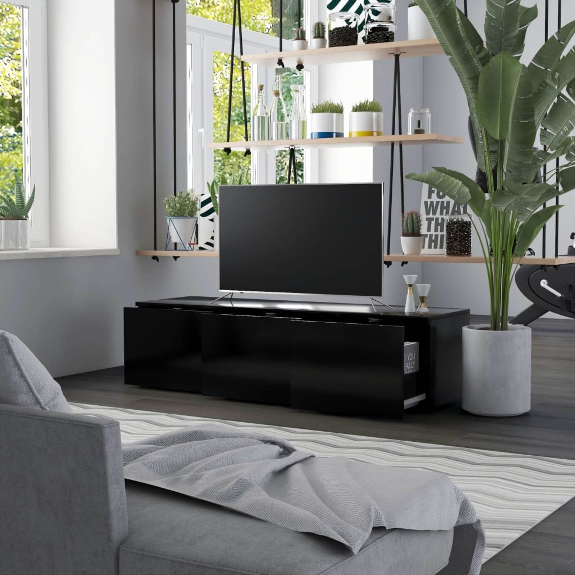 vidaXL TV Cabinet Black Chipboard Media Storage Stand Lowboard Home Furniture