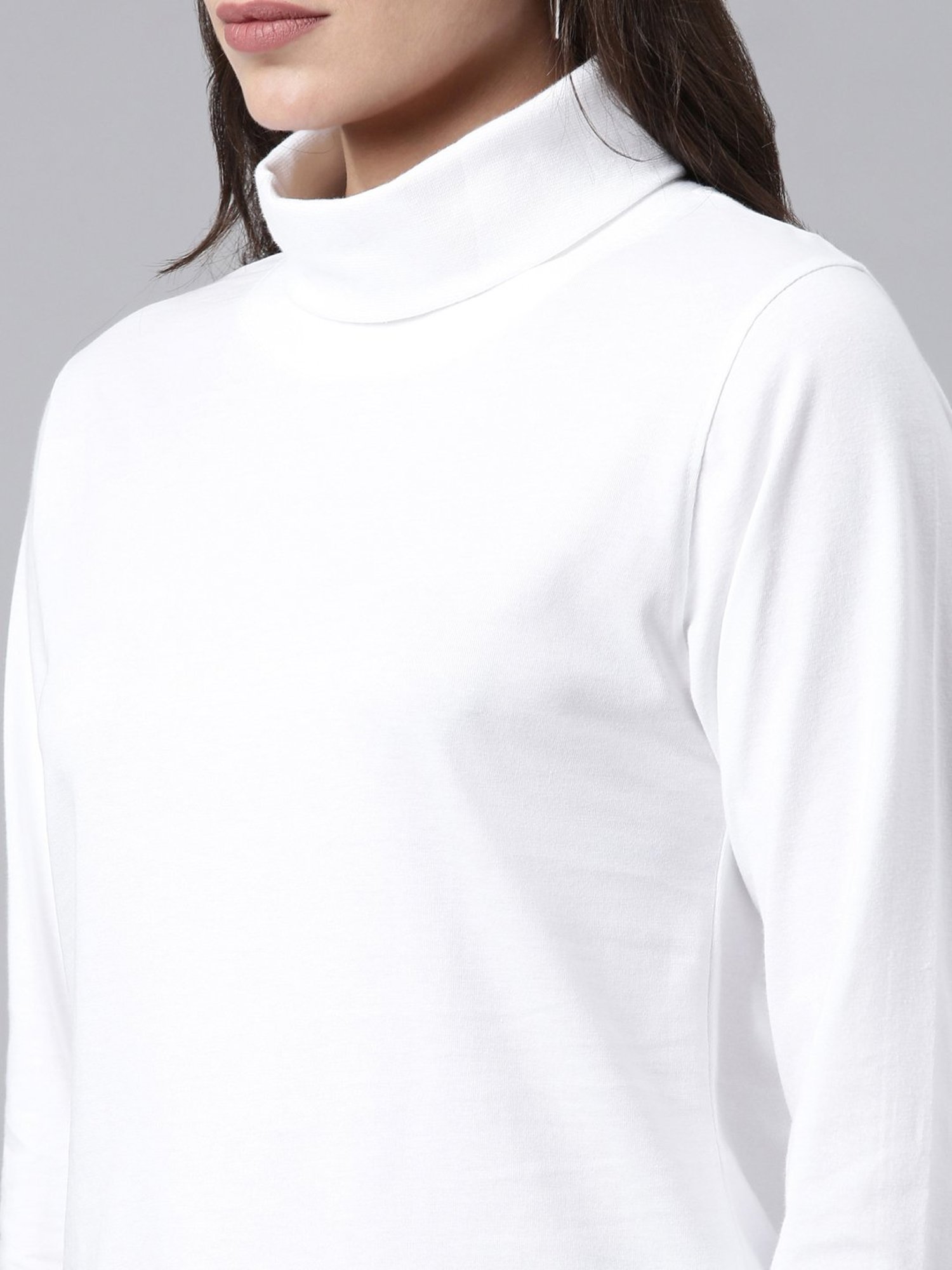 Kryptic White Cotton Regular Fit Full Sleeve Highneck T-Shirt