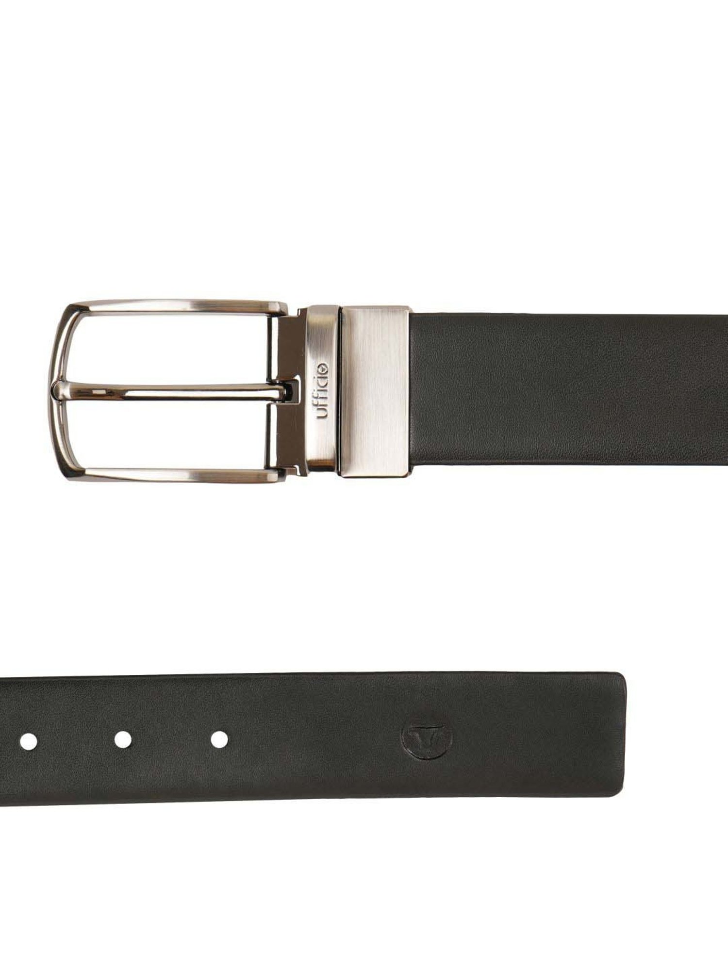 BULCHEE Black & Tan Leather Prong Reversible Belt for Men