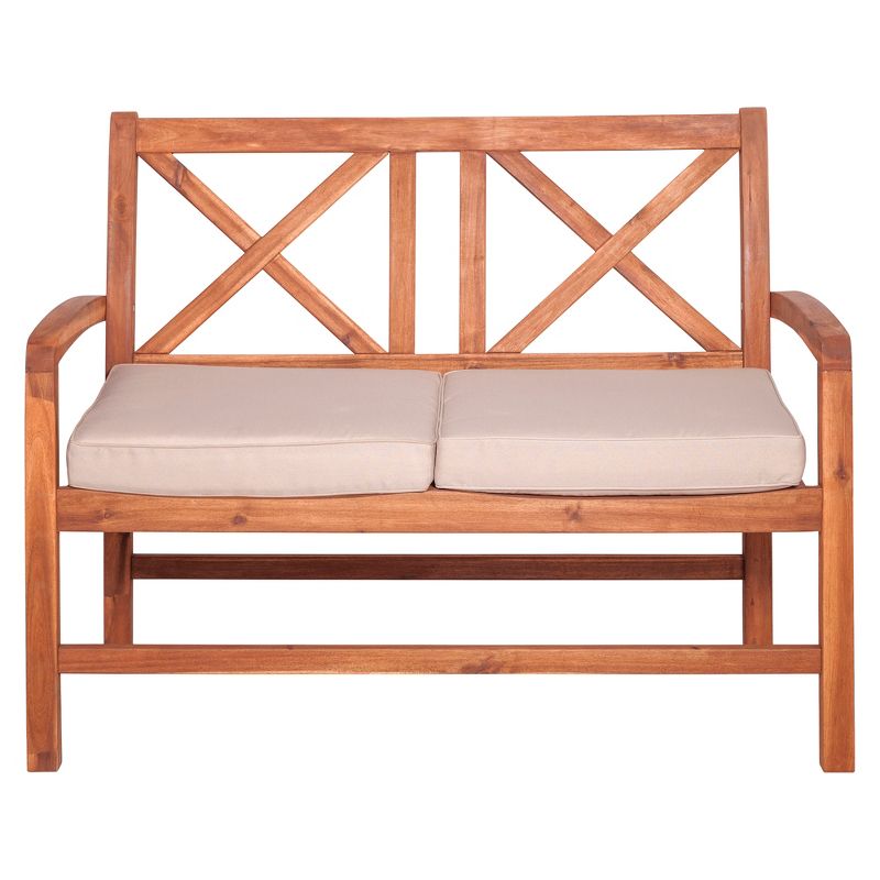 Acacia Wood X-Back Love Seat with Cushions Brown - Saracina Home