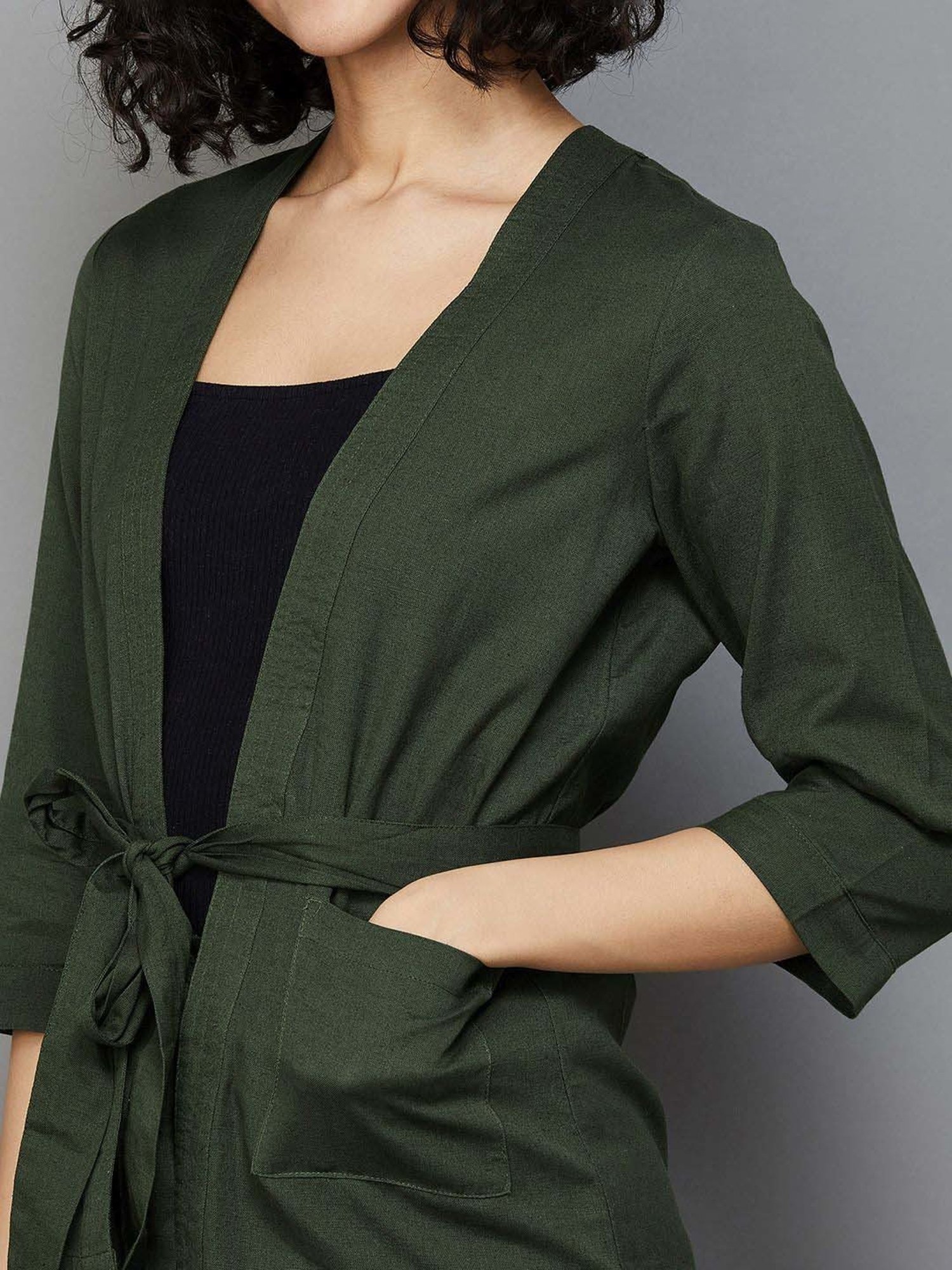 Fame Forever by Lifestyle Olive Green Cotton Shrug
