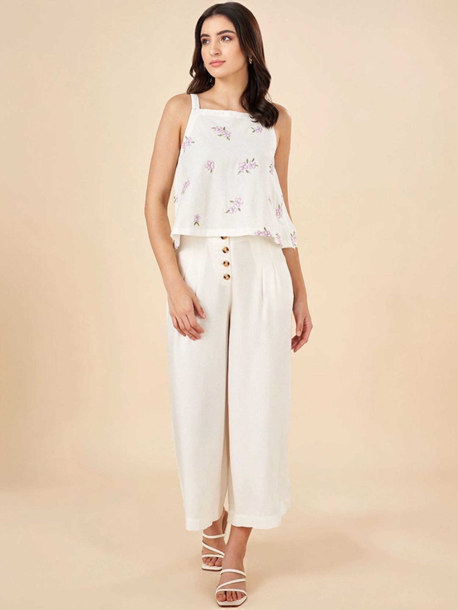 Akkriti by Pantaloons Snow White Embroidered Crop Top