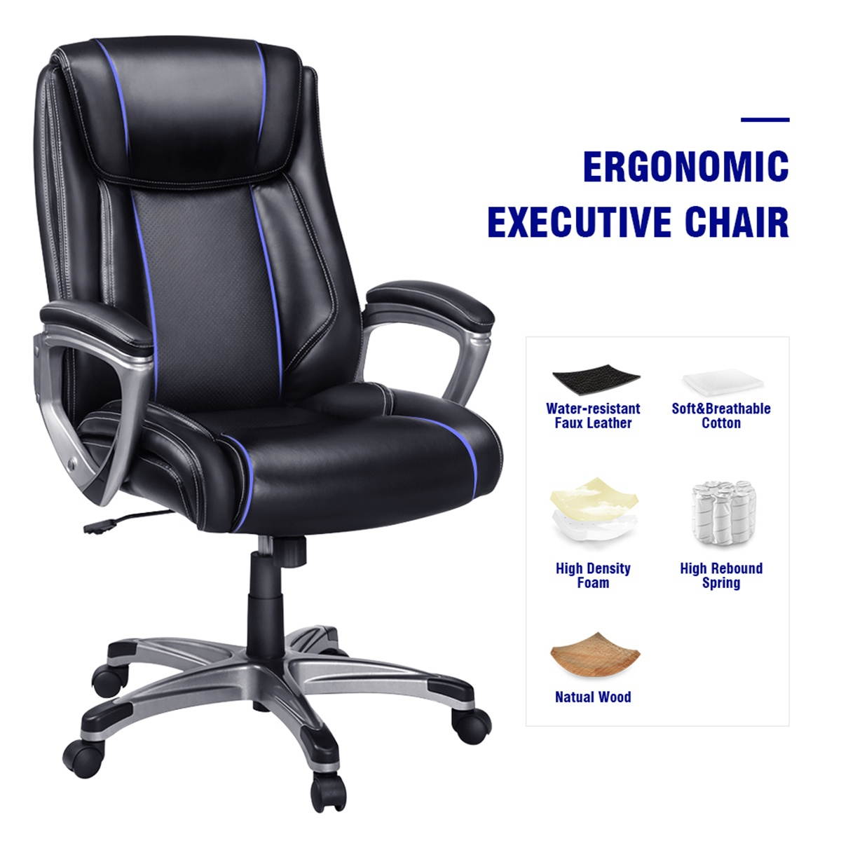 Business Leather High Back Computer Desk Executive Office Chair 360&deg; Swivel