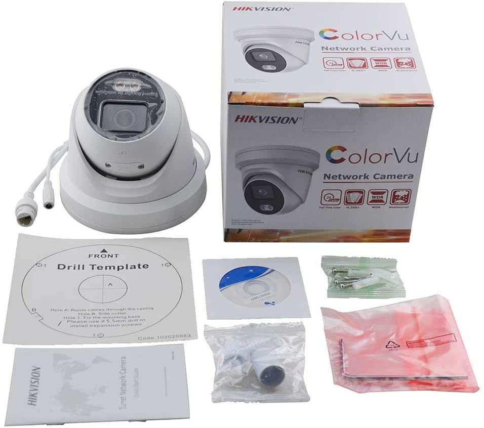 Hikvision 4MP Full Time Color Night Vision POE IP Camera, DS-2CD2347G1-LU 2.8mm Lens, Built-in MIC, 2688&times;1520@30fps, ColorVu Outdoor Turret Network Camera with MicroSD Recording, IP67, H.265+, ONVIF