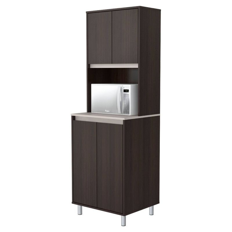 4 Door Breakroom Cabinet with Open Space Espresso/Amber Gray - Inval