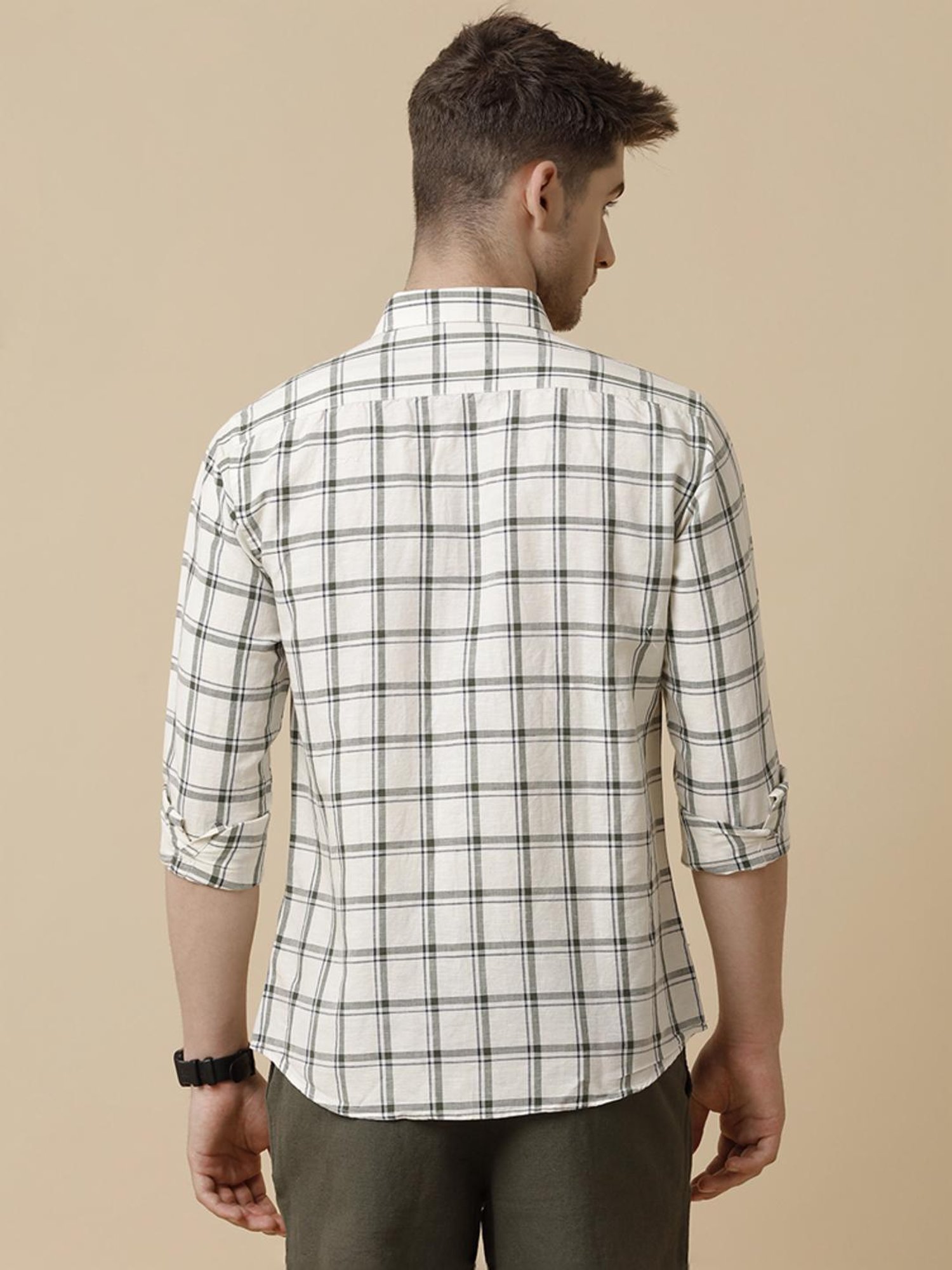 Linen Club Black Linen Contemporary Fit Checks Shirt