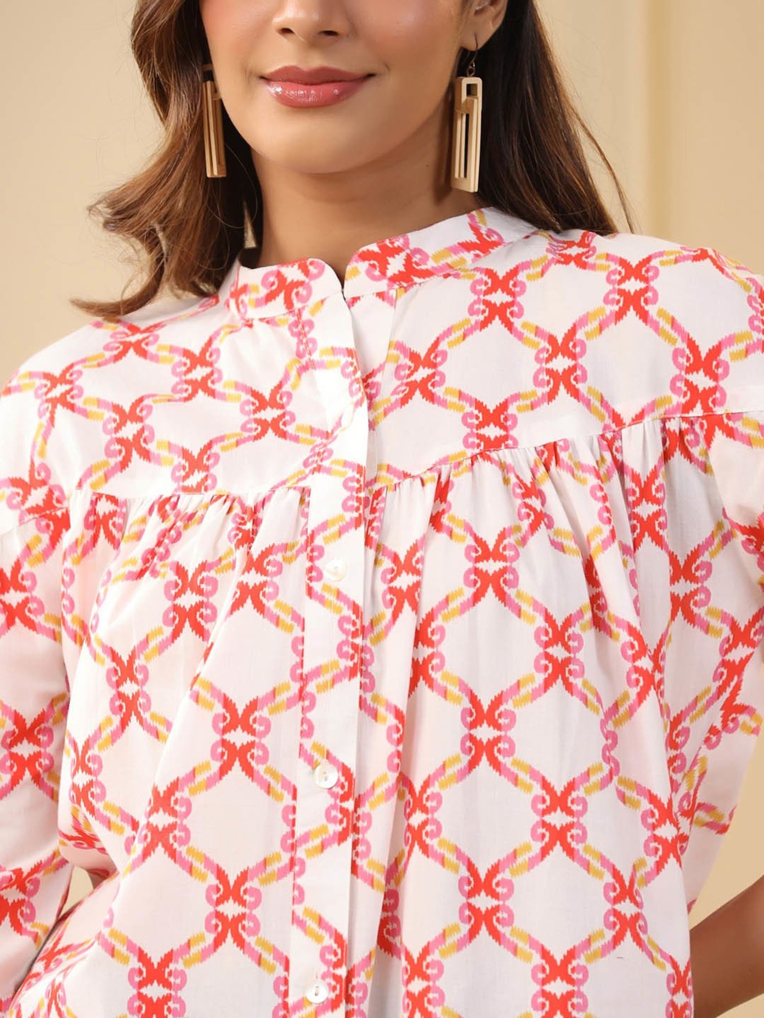 Jaipur Kurti Orange & White Cotton Printed Top