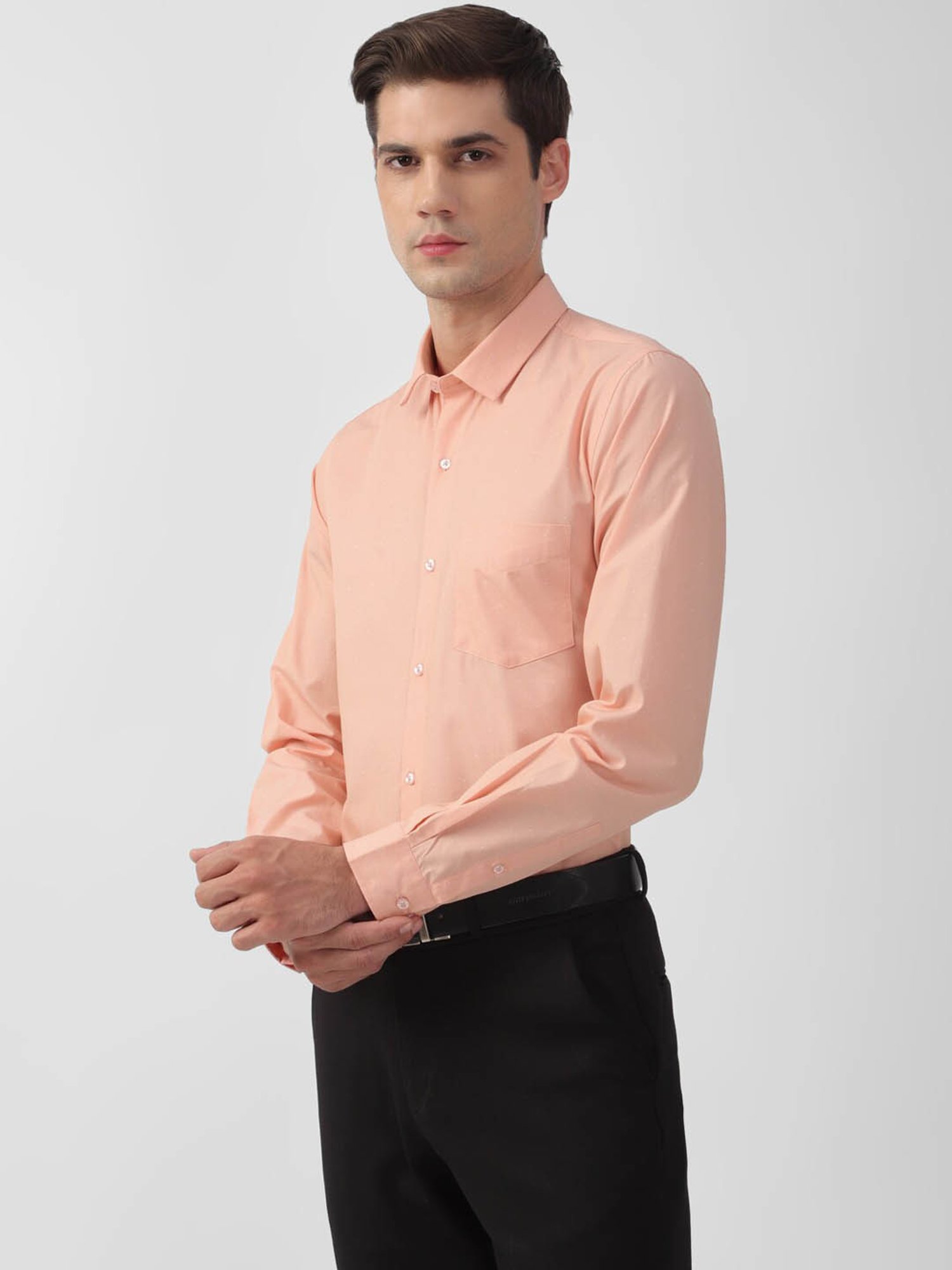 Peter England Peach Slim Fit Texture Shirt