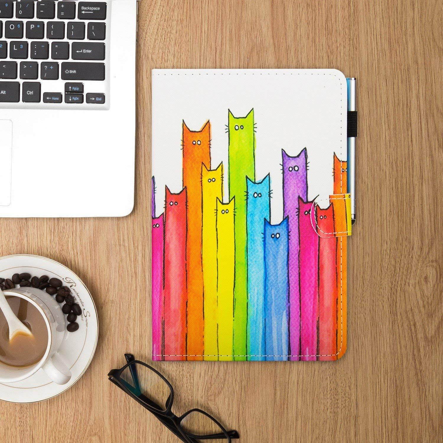 iPad Mini Case,Mini 2/3/4 Case - Monstek Leather Smart Kickstand Case Cover Colorful Flip Wallet Protective Case for Apple iPad Mini 1 2 3 4 - 03 Colorful Cats