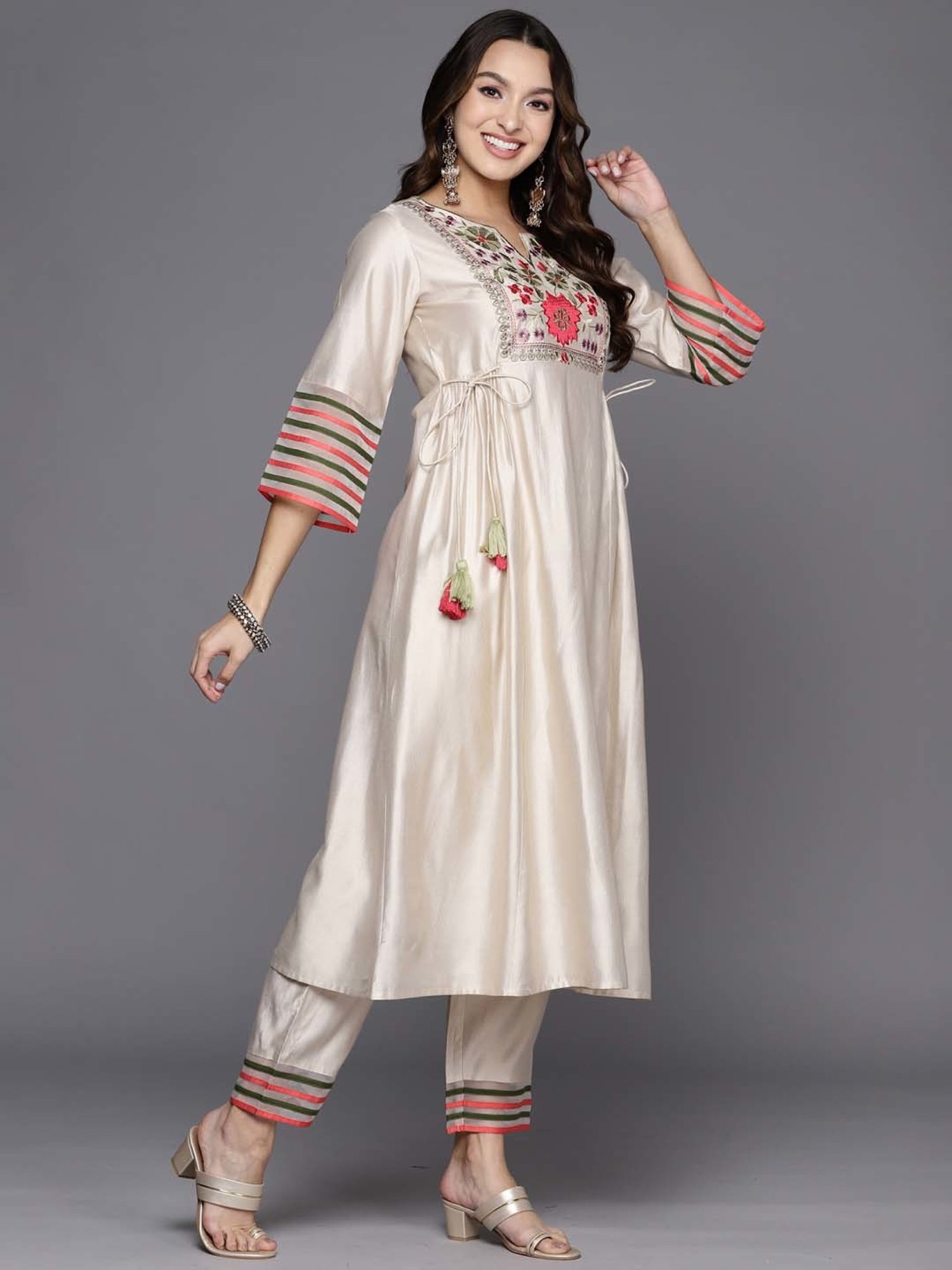 Indo Era Off-White Embroidered Kurta Pant Set