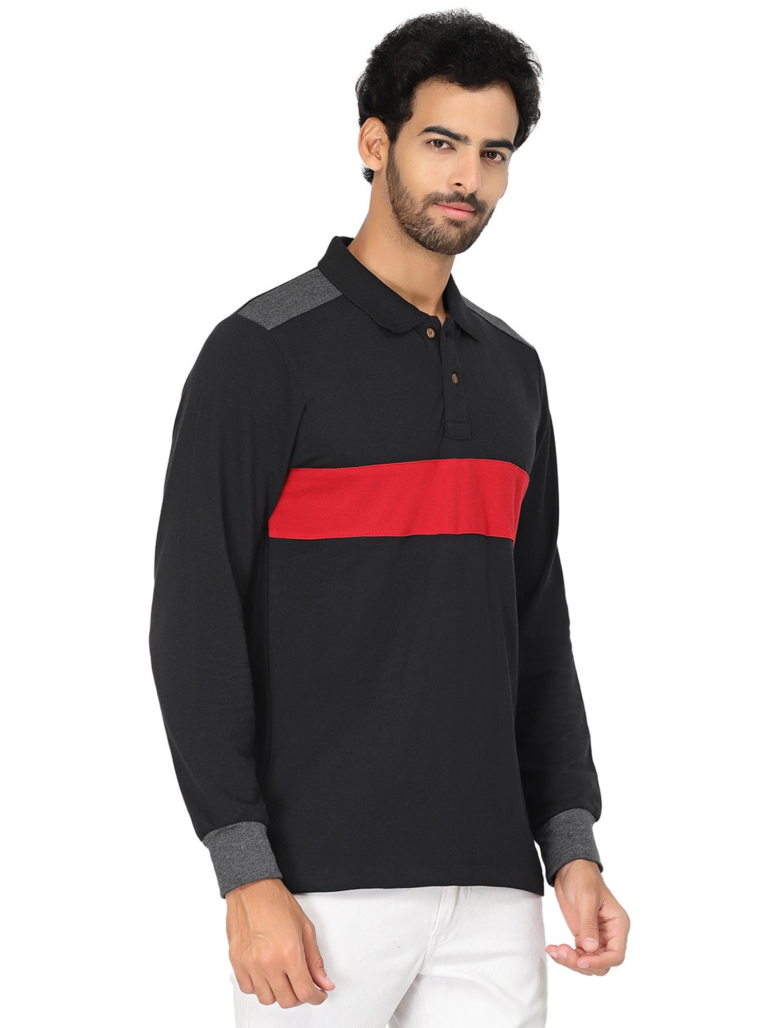 Kalt Black & Red Regular Fit Polo T-Shirt