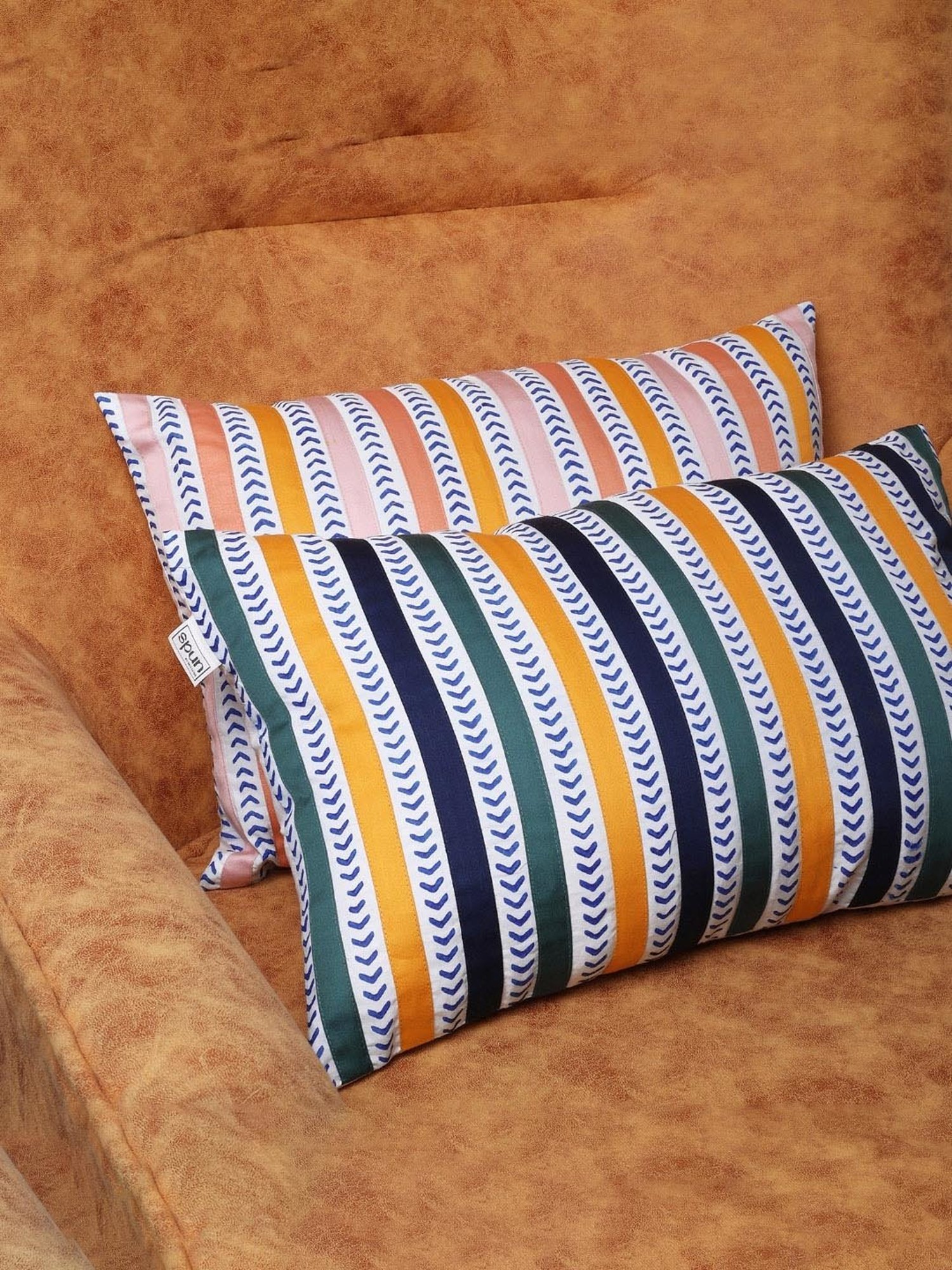 Spaces Spun Striped Multicolor Cotton Cushion Cover