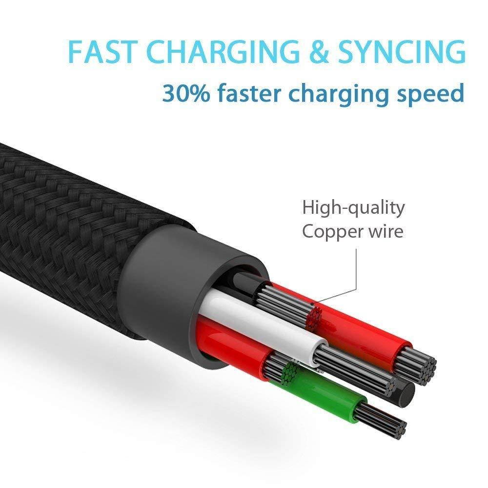 RoFI Micro USB Cable, [2Pack] 1.8M Samsung Charger, Nylon Braided Micro USB Charger, High Speed USB 2.0 A to Micro B Charging Cord Universal for HTC, S6, Kindle, Android, and More (Black, 6 Feet)