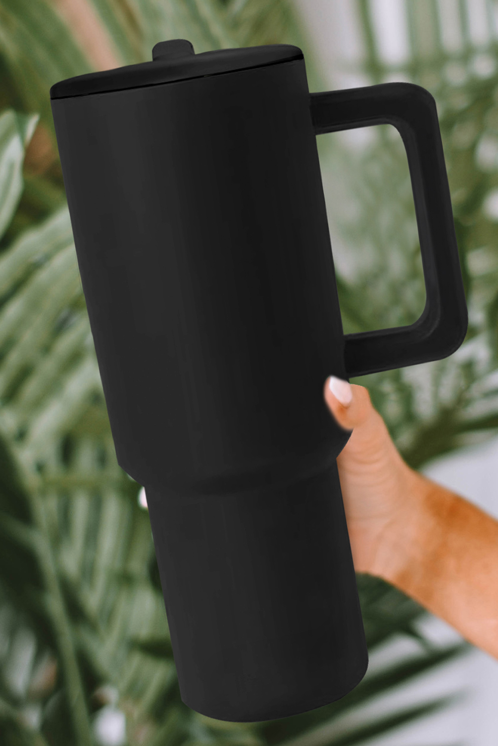 Pink Checkered Print Handled Stainless Steel Tumbler Cup