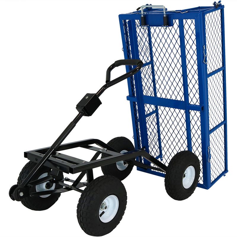 Sunnydaze Outdoor Lawn and Garden Heavy-Duty Durable Steel Mesh Utility Dump Wagon Cart with Removable Sides - Blue