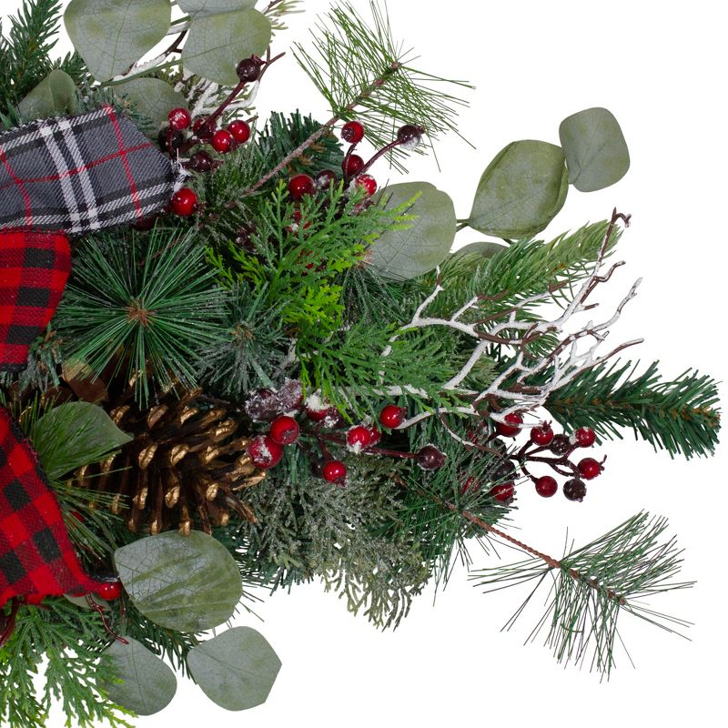 Northlight 36" Dual Plaid Bows and Red Berries Artificial Christmas Swag - Unlit