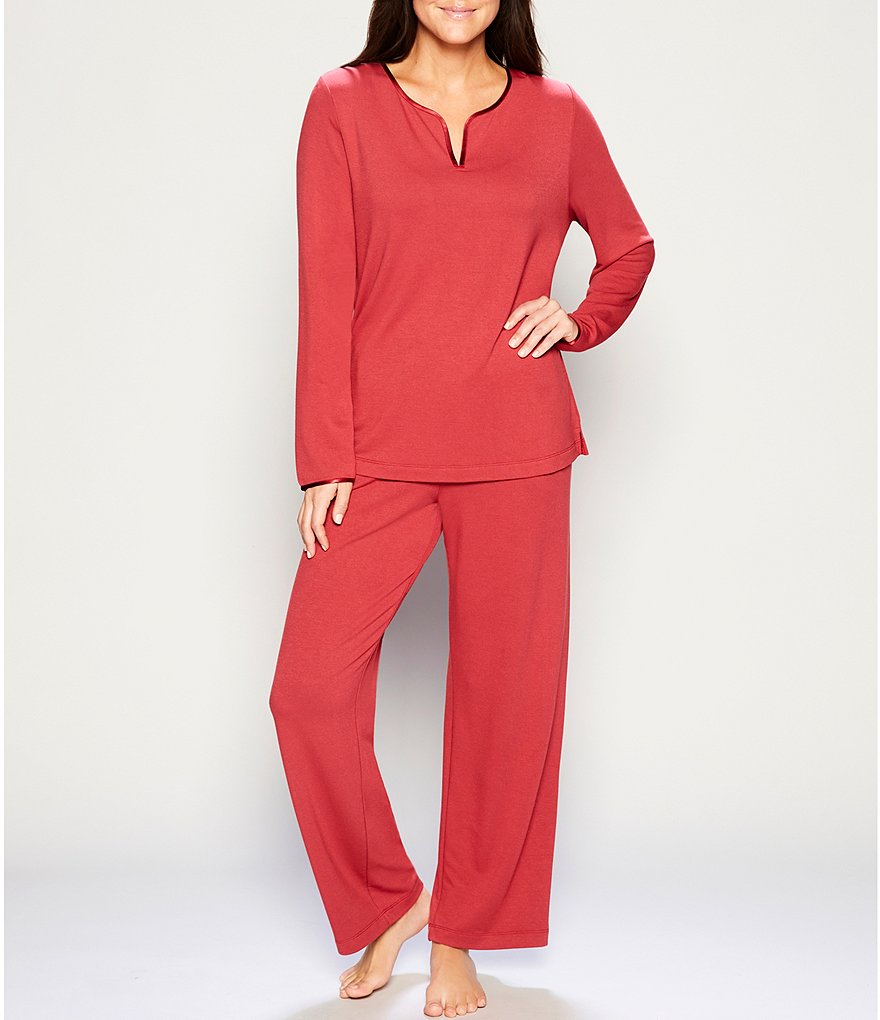 Cabernet Solid French Terry Notch V-Neck Long Sleeve Sleep Top