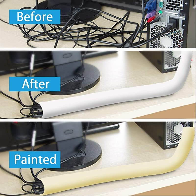 59 Inch Cable Management Sleeve Neoprene Cord Cover Cuttable Wire Hider Flexible Cord Organizers Wrap for Desk TV Computer Home Theater White