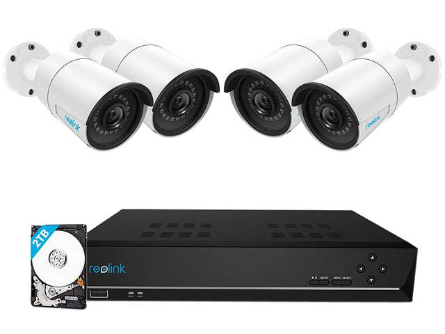 Reolink 8CH 5MP PoE Home Security Camera System, 4pcs Wired 5MP Outdoor PoE IP Cameras, 8MP/4K 8-Channel NVR with 2TB HDD for 24/7 Recording, RLK8-410B4-5MP