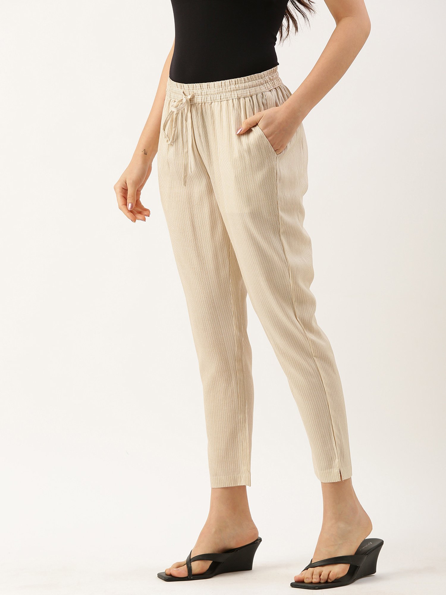 Amukti Beige Striped Pants