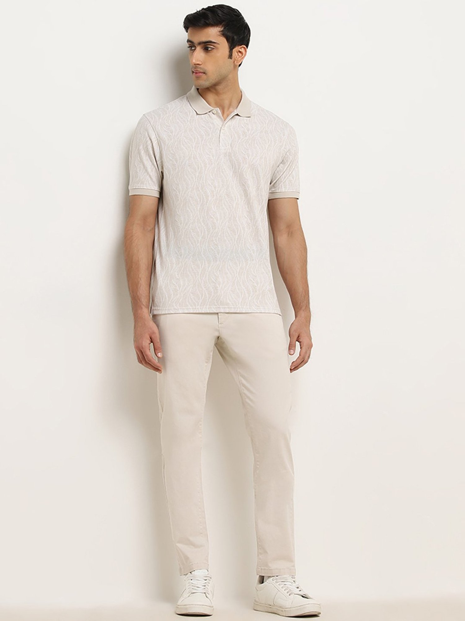 WES Casuals by Westside Beige Leaf Design Relaxed-Fit Polo T-Shirt