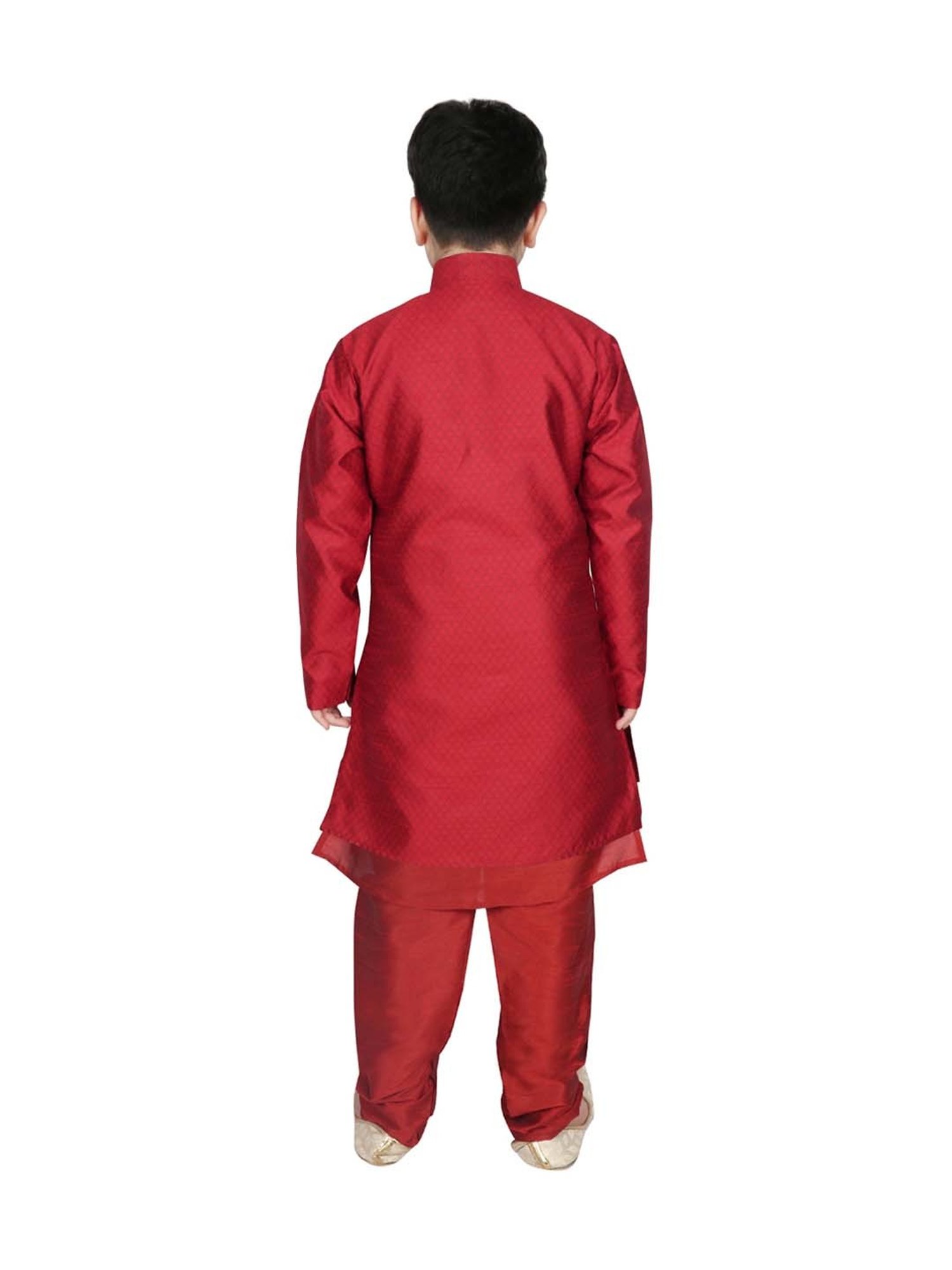 SG Yuvraj Kids Maroon Textured Pattern Full Sleeves Kurta Set