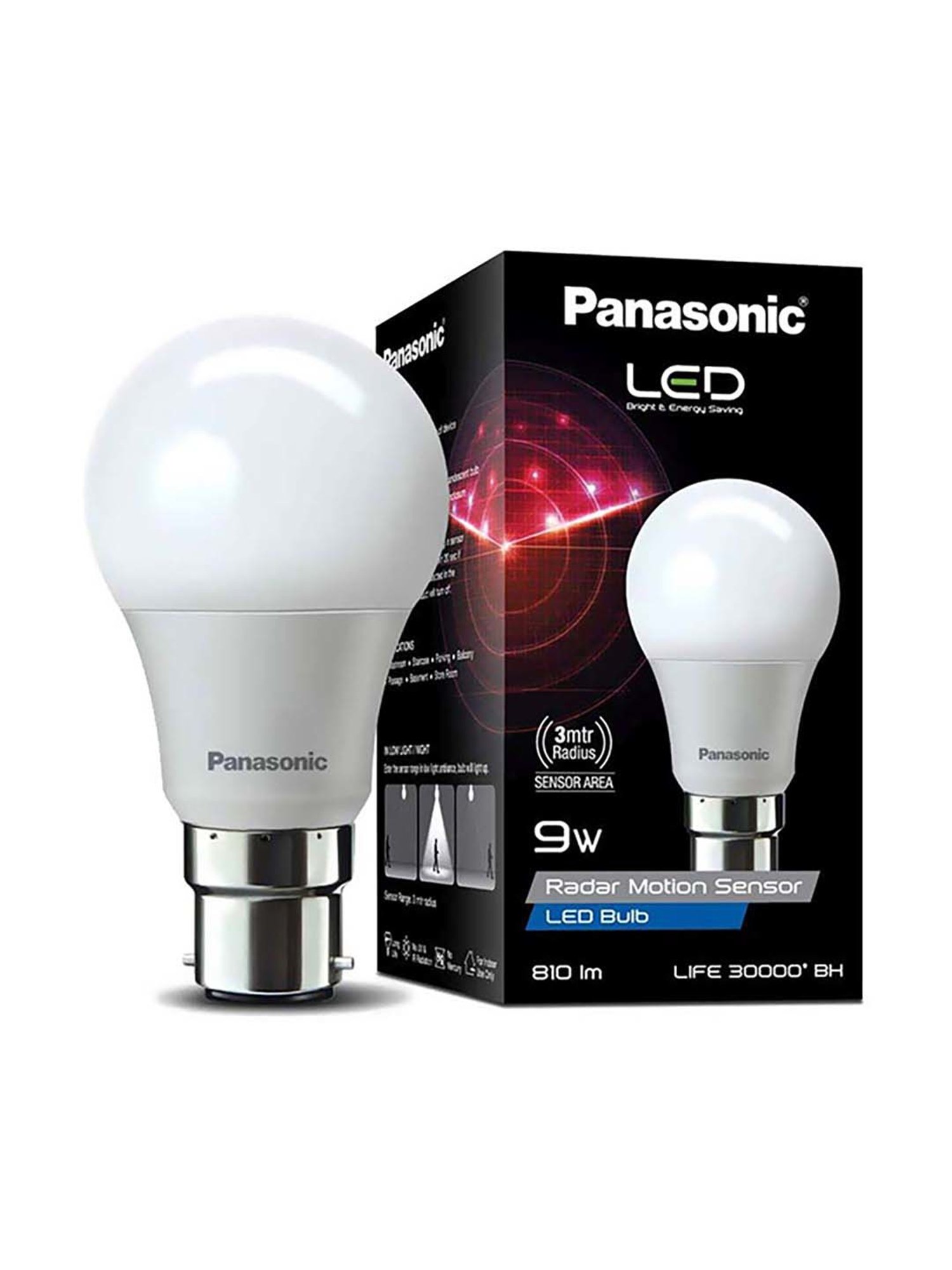 Panasonic B22 9Watt LED Bulb With Radar Motion Sensor - Pack of 4 (White)