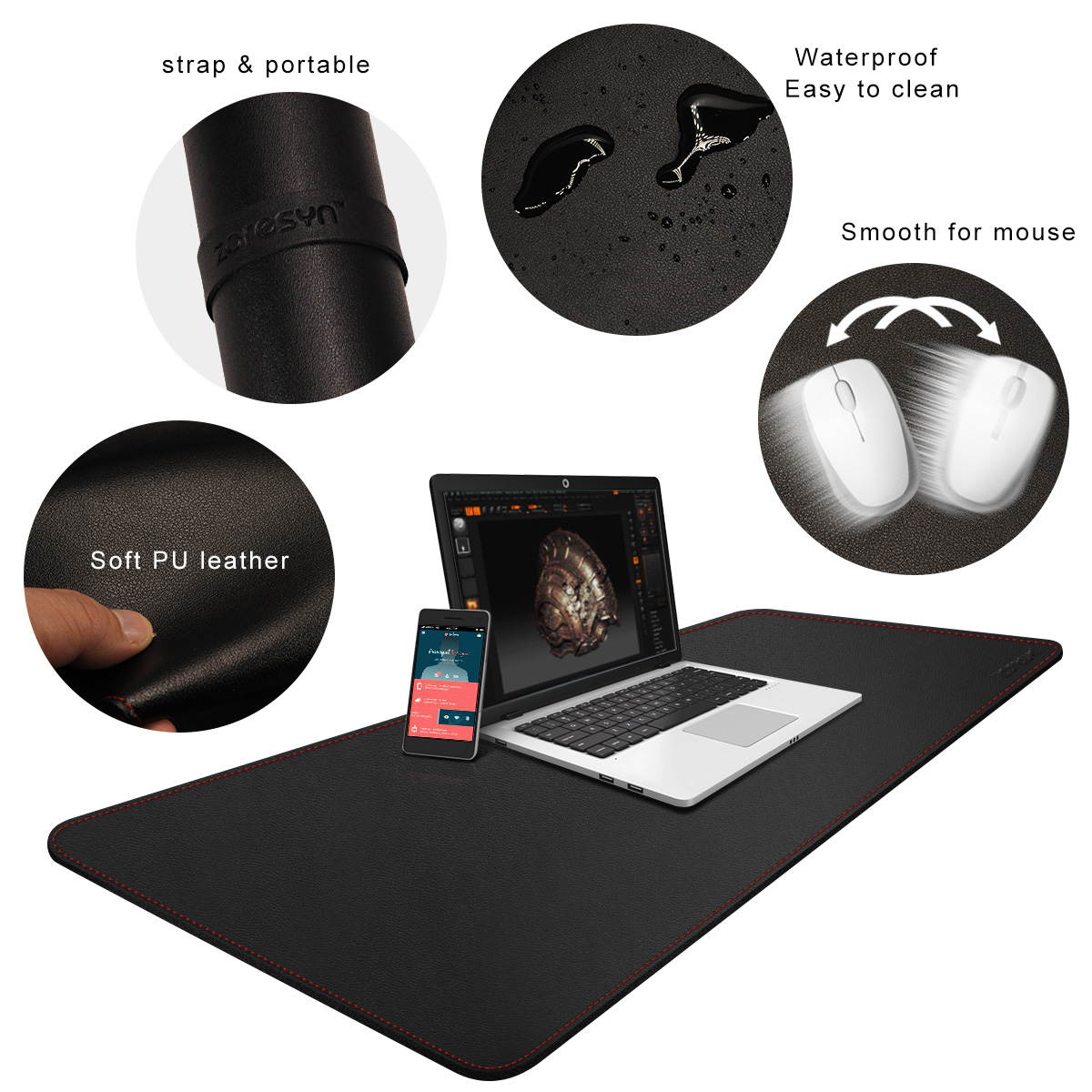 110*50cm Large PU Leather Gaming Mouse Mat Multifunctional Computer Keyboard Desk Pad Mousepad Desk Mat For Office and Home Using - Black