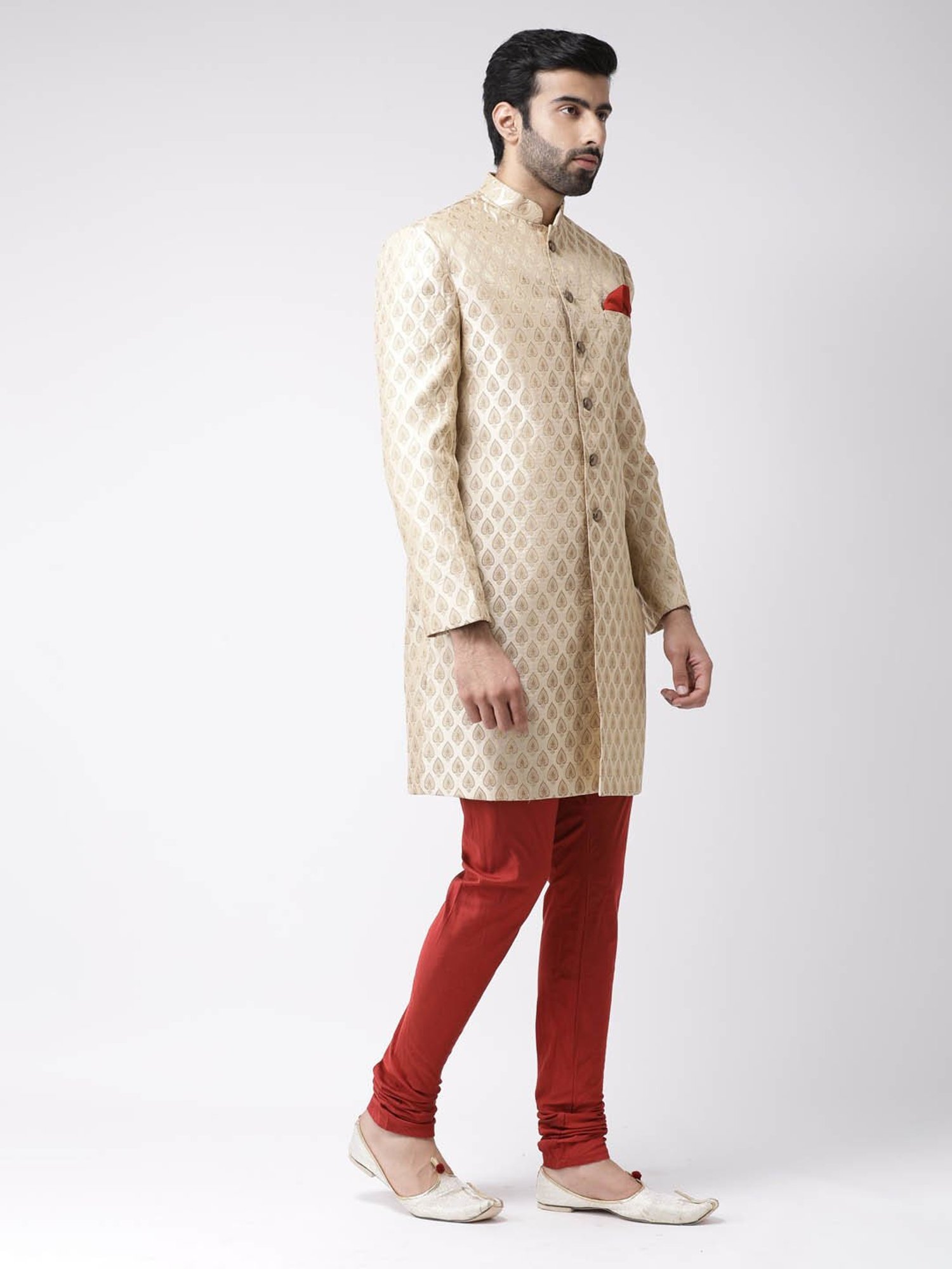 Benstoke Black & Maroon Regular Fit Sherwani Set