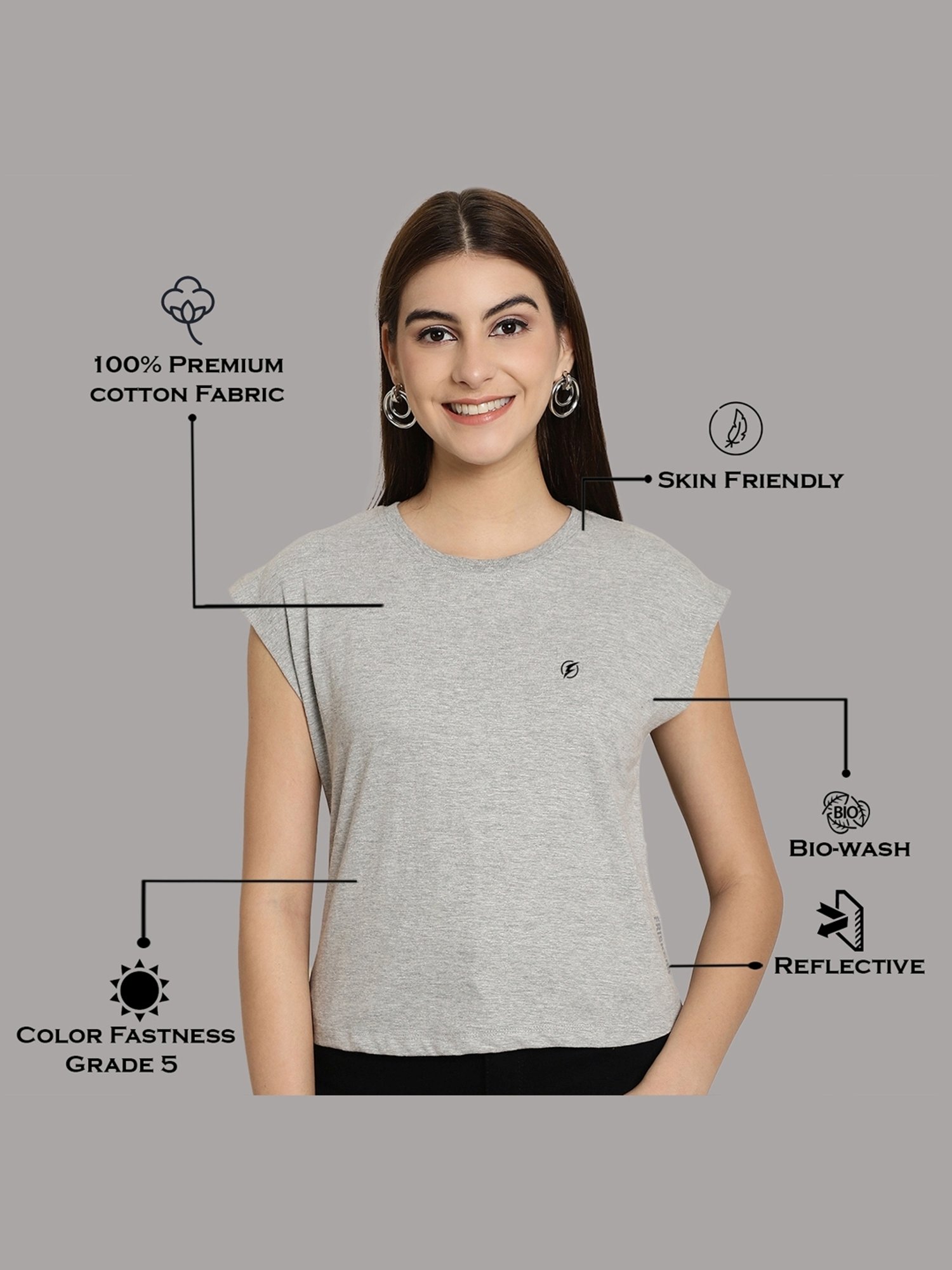 Friskers Grey Slim Fit Sports T-Shirts - Pack Of 2