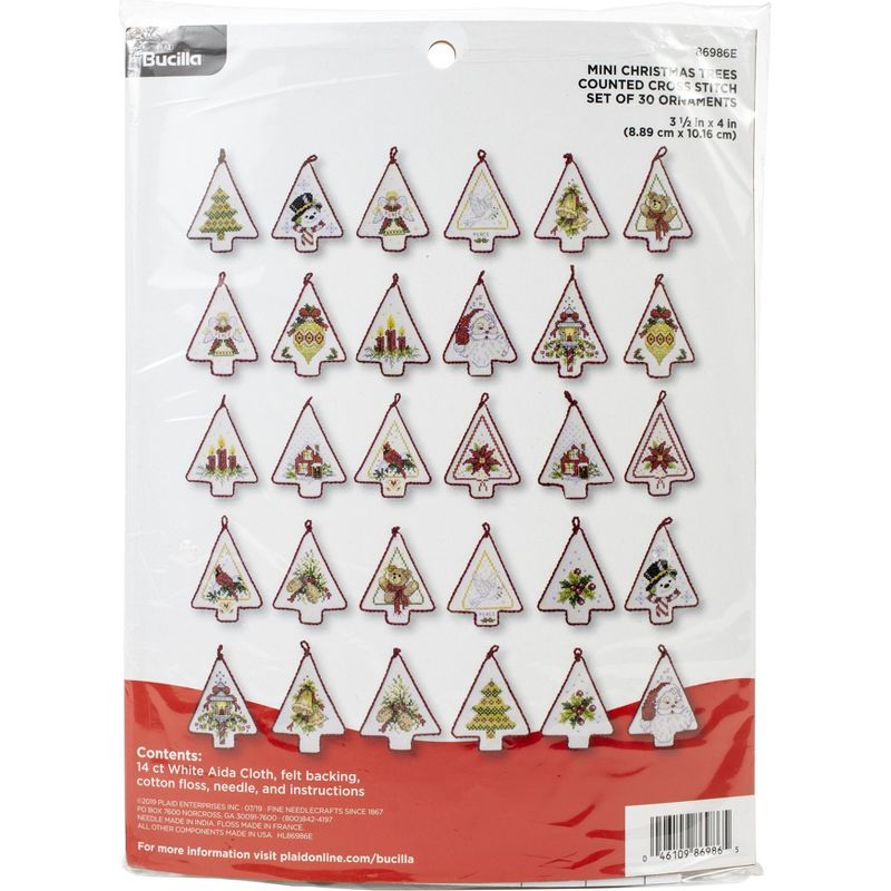 Bucilla Counted Cross Stitch Kit 4"X3.5" 30/Pkg-Mini Christmas Tree Ornaments (14 Count)